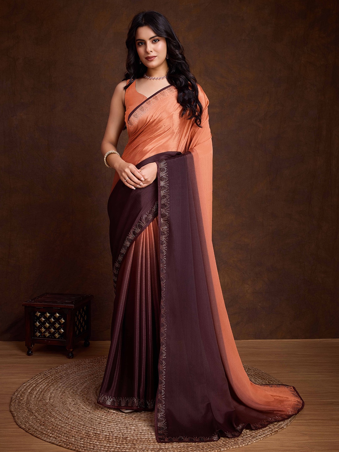 

KIMISHA Embellished Ombre Designer Party Wear Saree, Orange