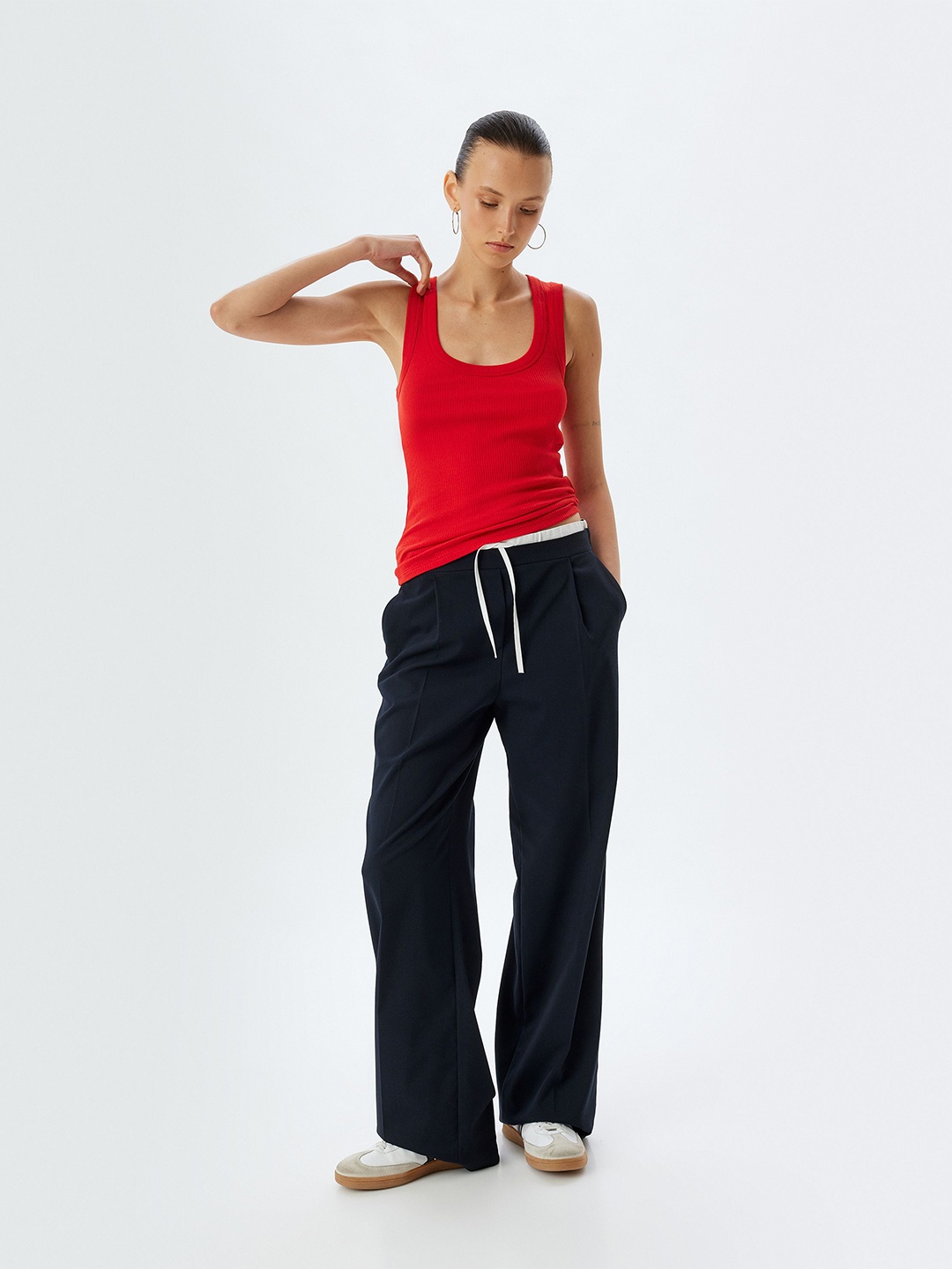 

Koton Women Solid Scoop Neck Cotton Top, Red