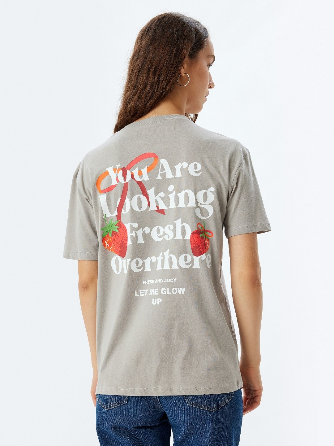 

Koton Women Typography Printed Round Neck T-shirt, Grey