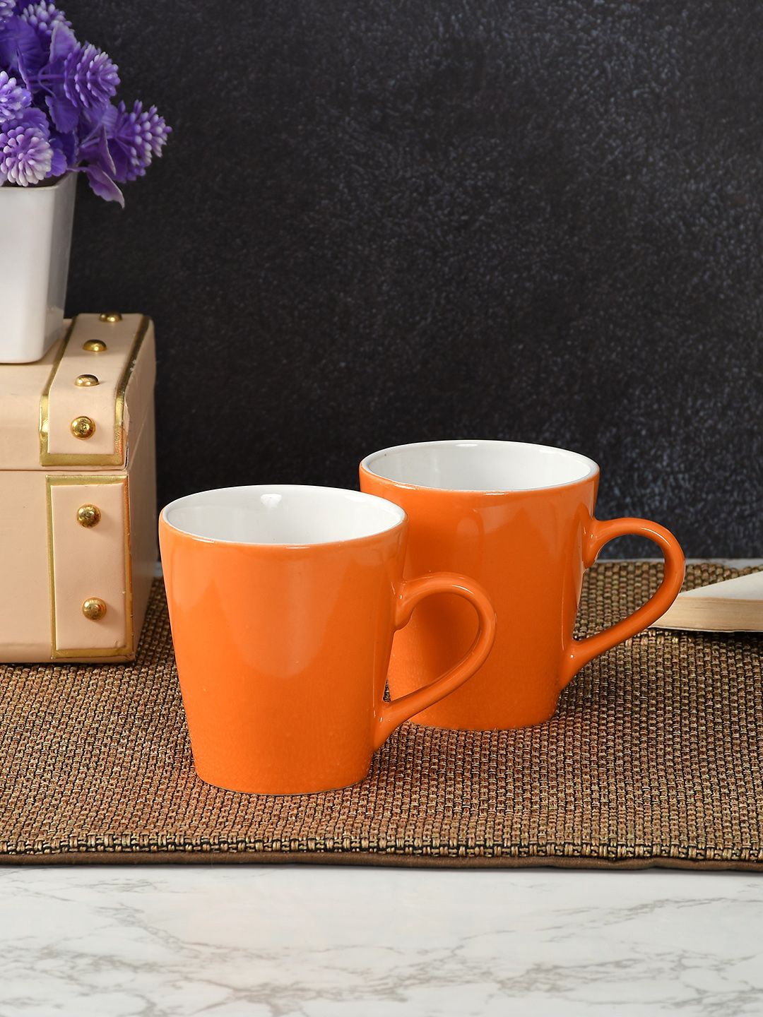 

CLIO'S HERITAGE STORE Orange 2 Pieces Ceramic Glossy Mugs 300ml Each