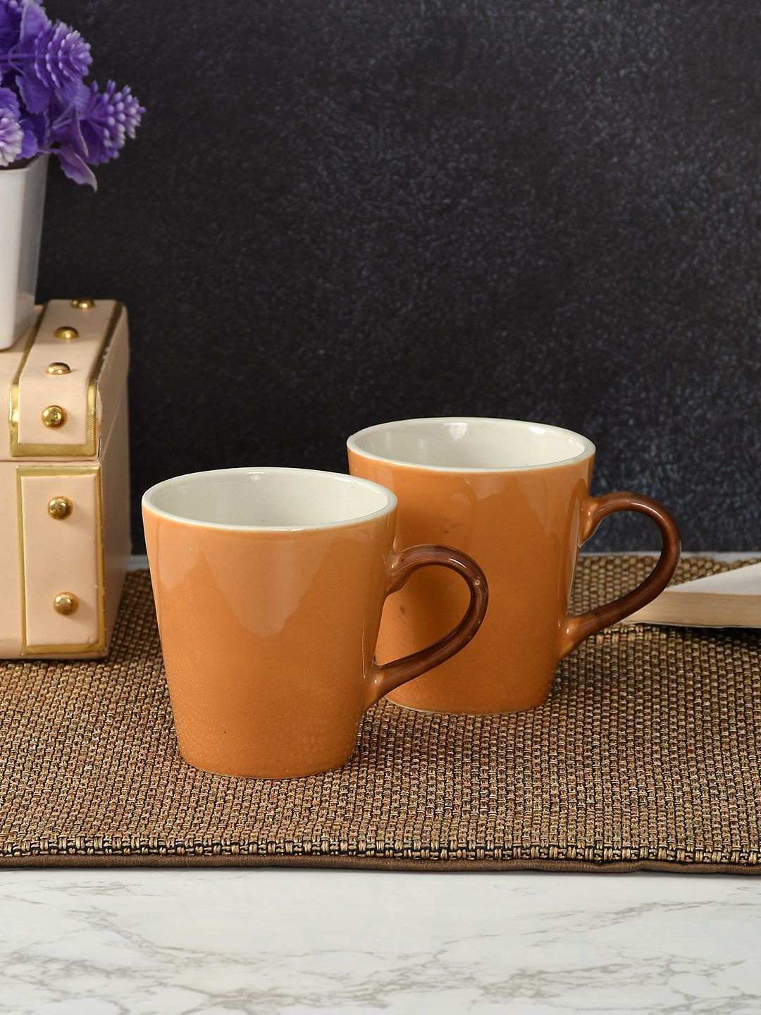 

CLIO'S HERITAGE STORE Brown 2 Pieces Ceramic Glossy Mugs 300ml Each