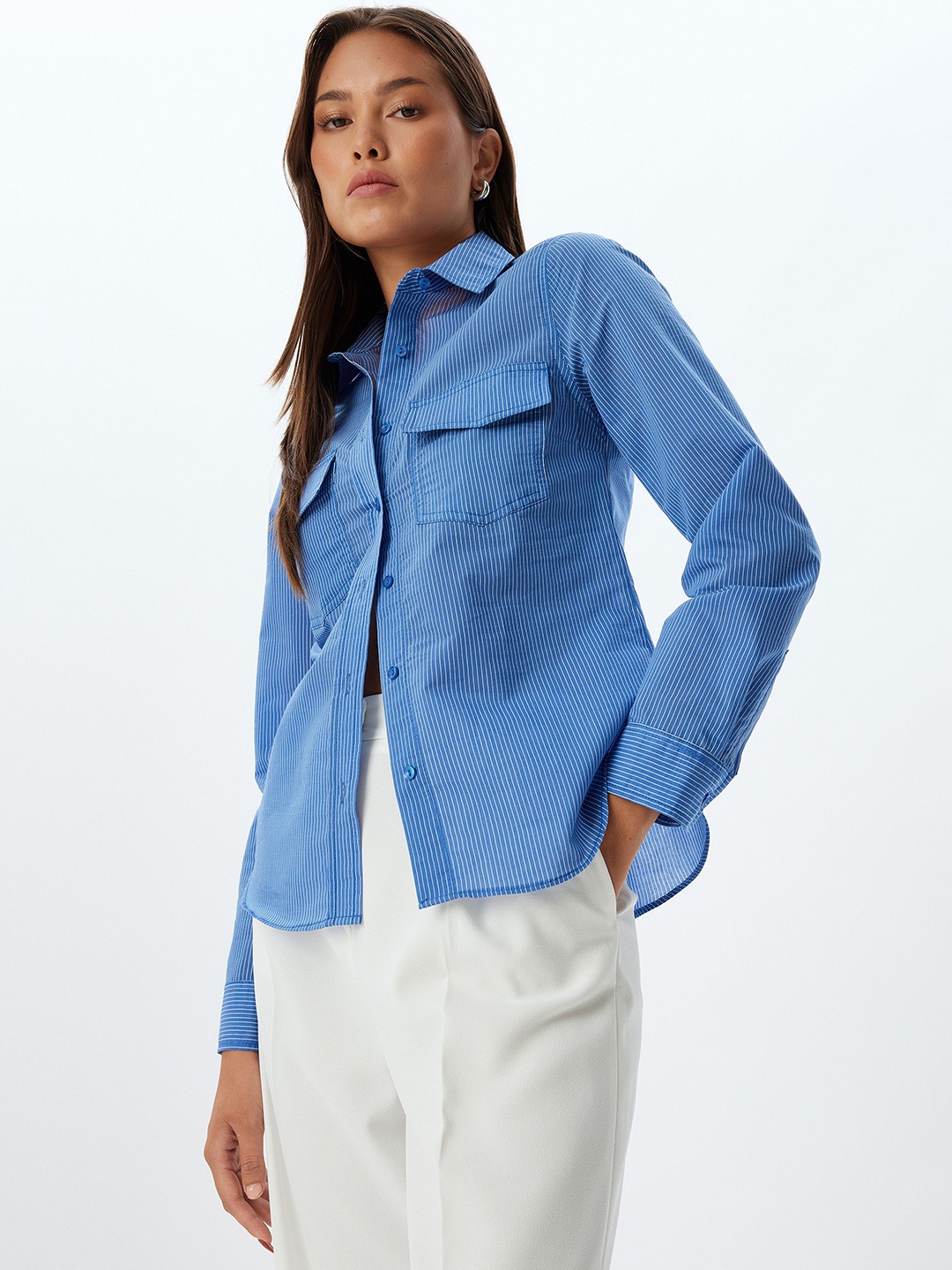 

Koton Women Spread Collar Solid Cotton Casual Shirt, Yellow