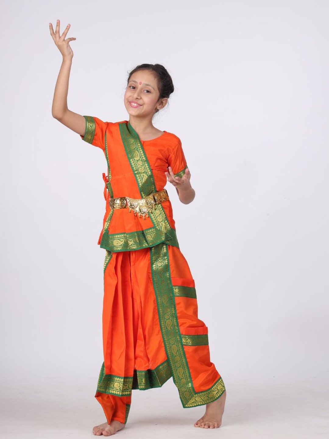 

itsmycostume Girls Bharatnatyam Saree With Blouse, Orange