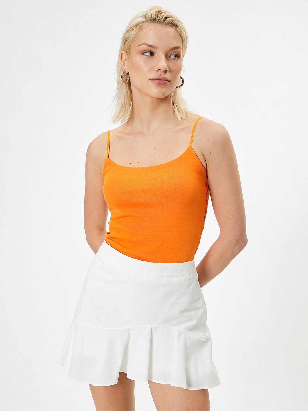 

Koton Women Solid Shoulder Straps Cotton Top, Orange