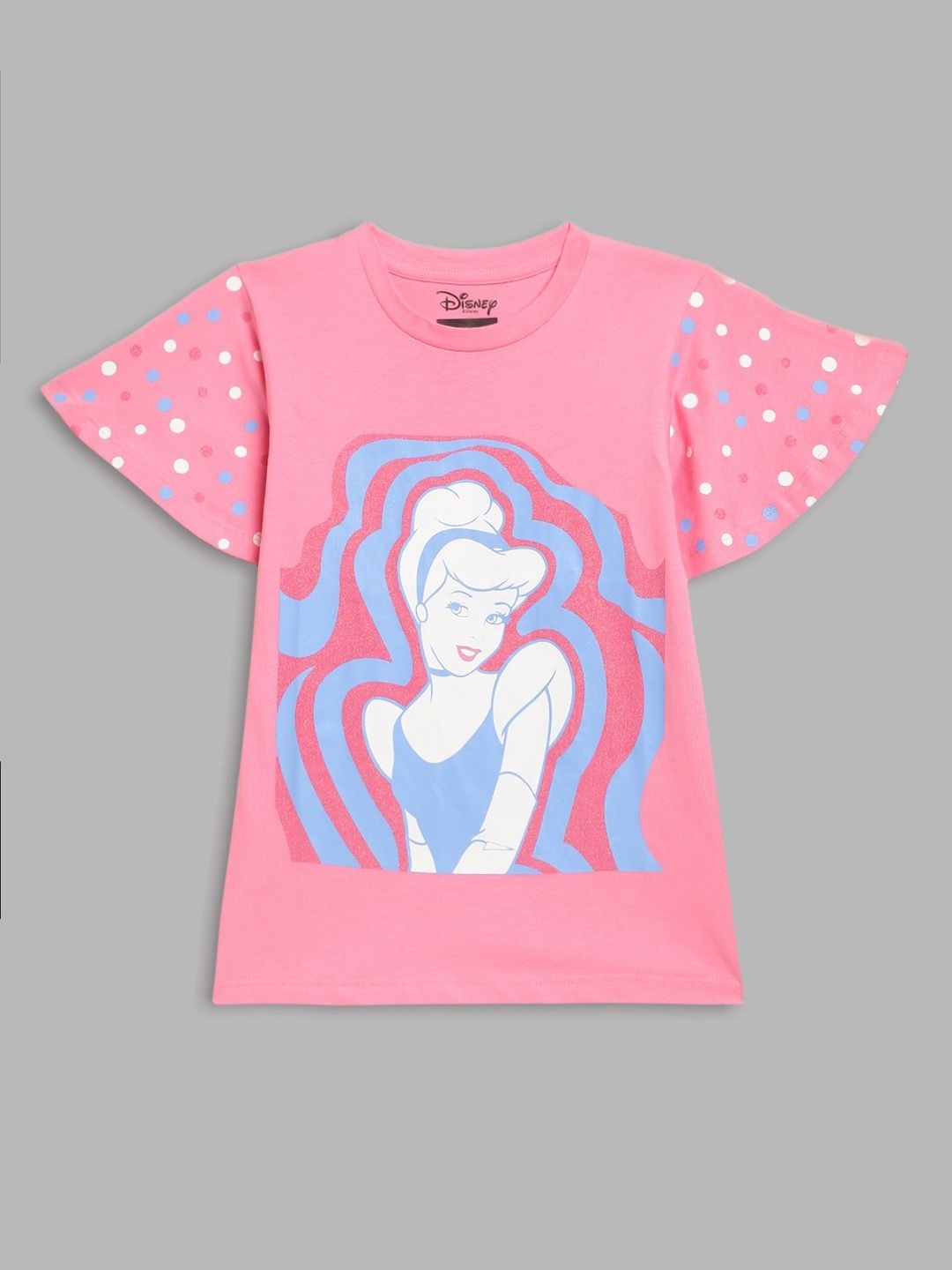 

Blue Giraffe Girls Cotton Solid Cinderella Printed T-shirt, Pink