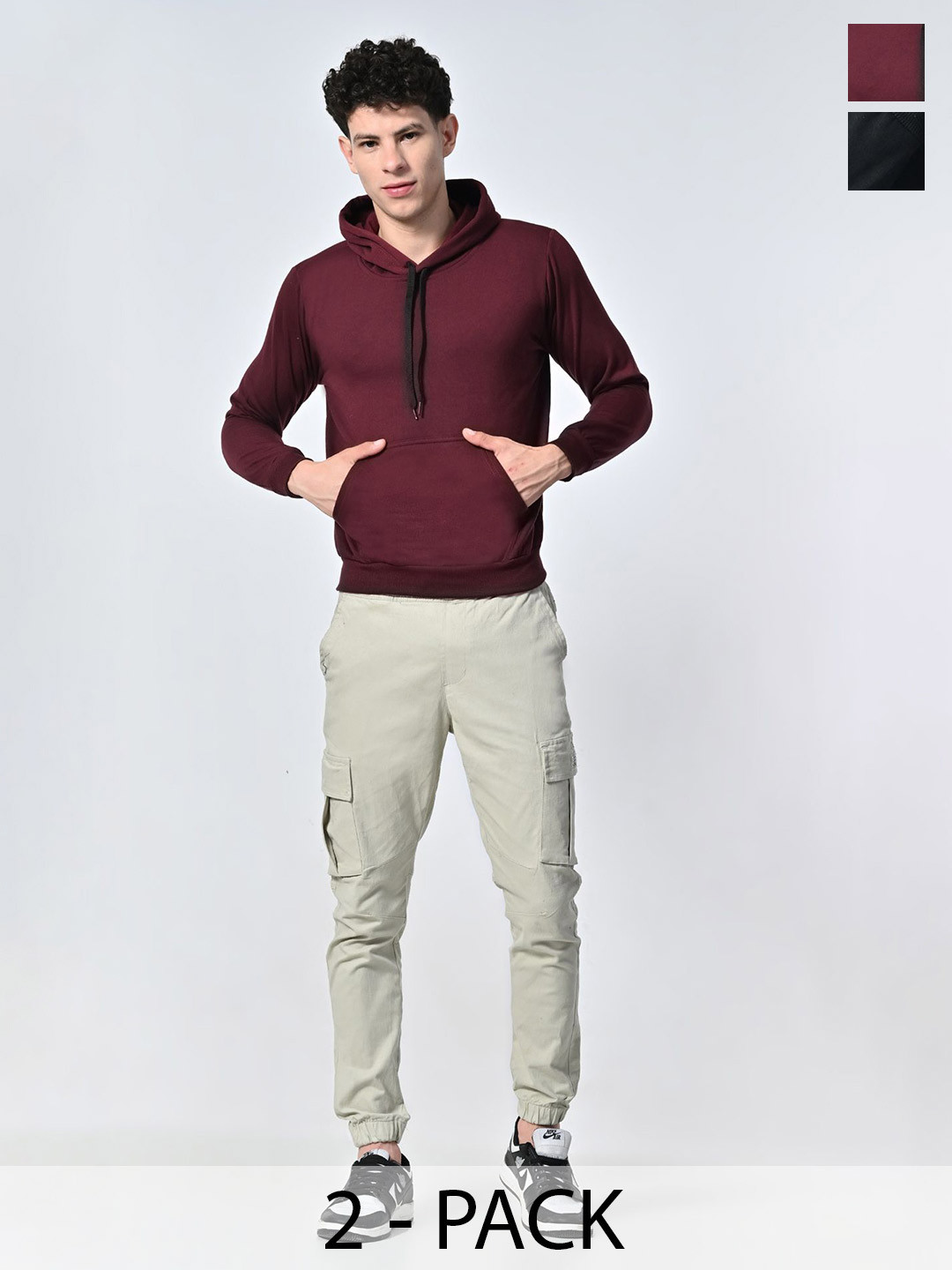 

BAESD Men Pack Of 2 Solid Hood Fleece Pullover Sweatshirt, Maroon
