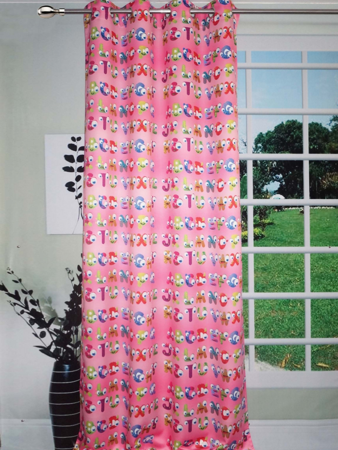 

Lushomes Pink & Green Quirky Black Out Window Curtain