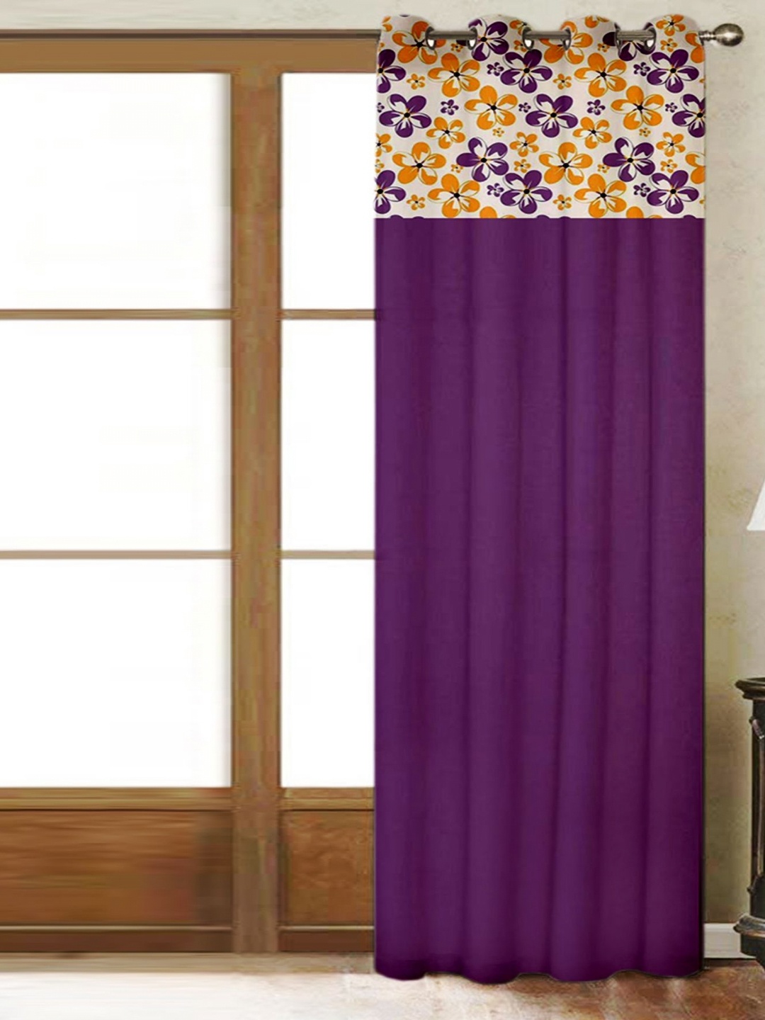 

Lushomes Purple & Orange Floral Printed Cotton Window Curtain