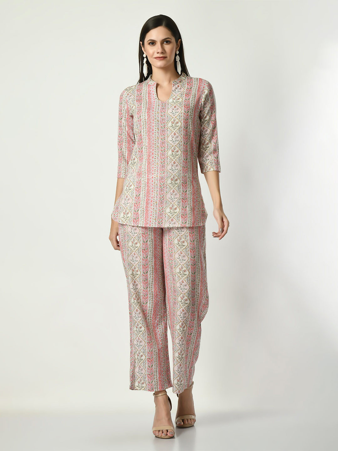 

VAPPSYAM Printed Cotton Tunic With Trousers Co-Ords, Pink