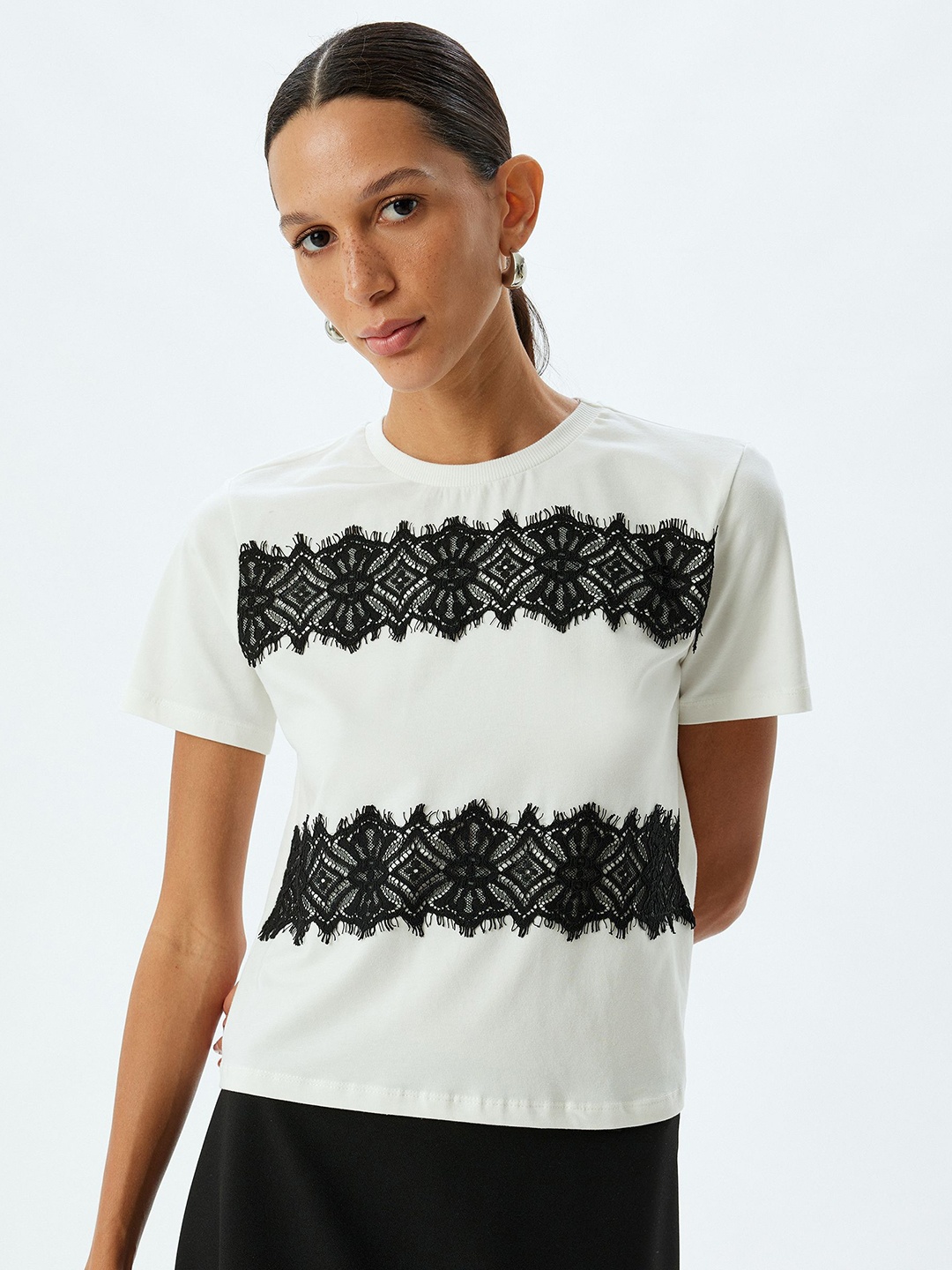 

Koton Women Graphic Printed Round Neck T-shirt, White