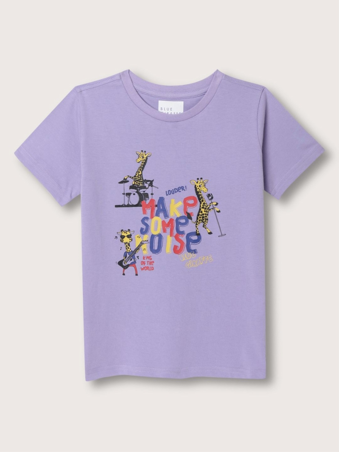 

Blue Giraffe Boys Graphic Printed Round Neck Cotton T-shirt, Purple