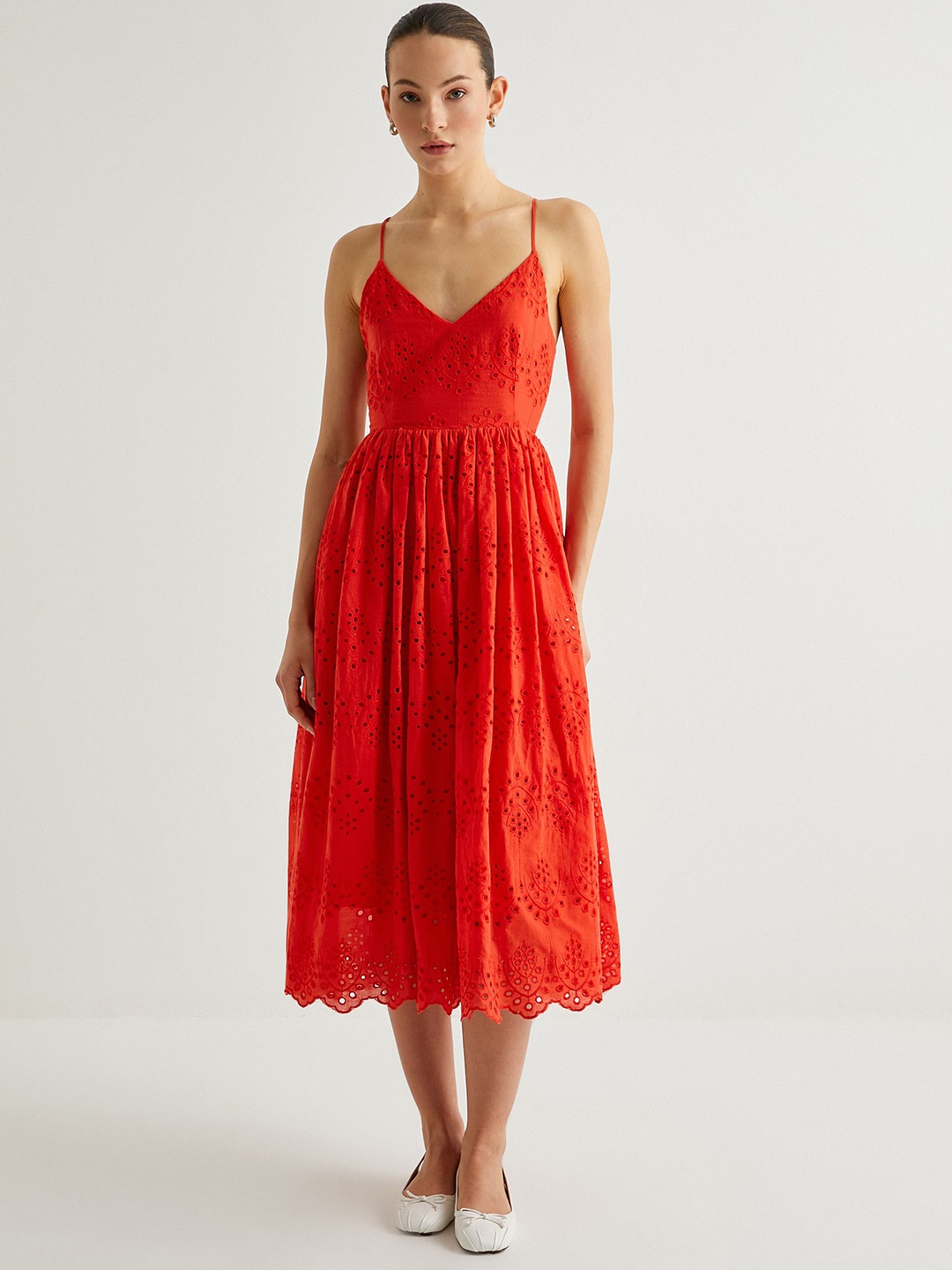 

Koton Women Fit & Flare Midi Dress, Red