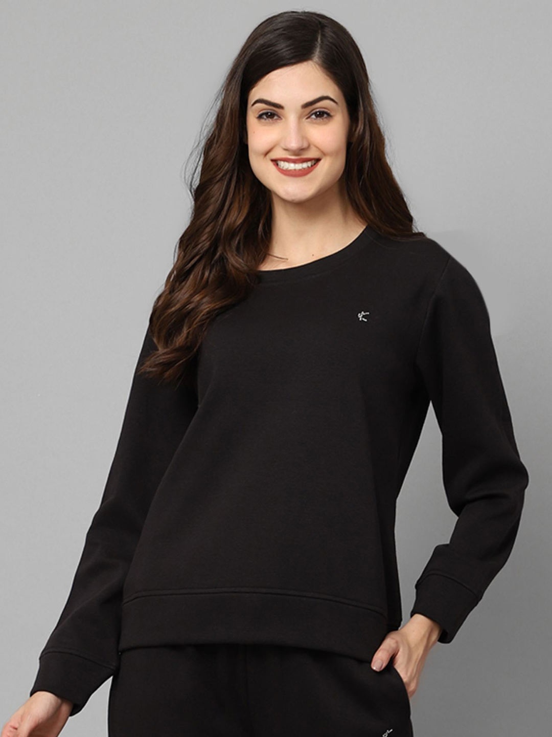 

Kanvin Women Round Neck Cotton Sweatshirt, Black