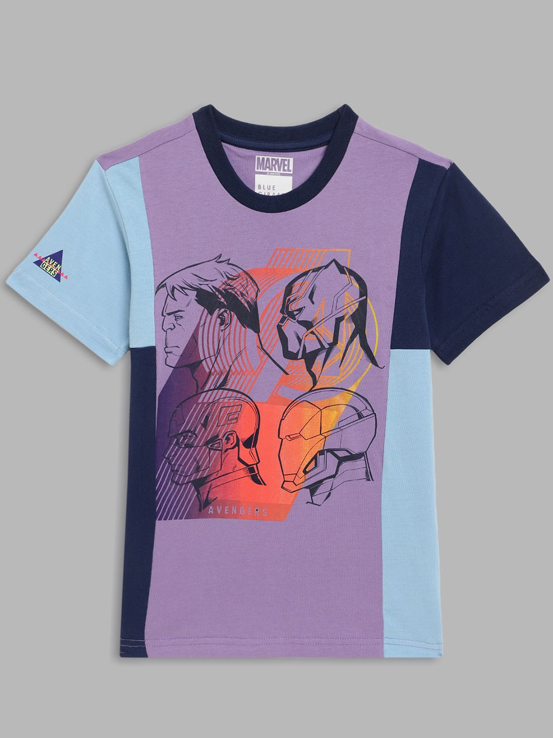 

Blue Giraffe Boys Cotton Colourblocked Avengers Printed T-shirt, Purple