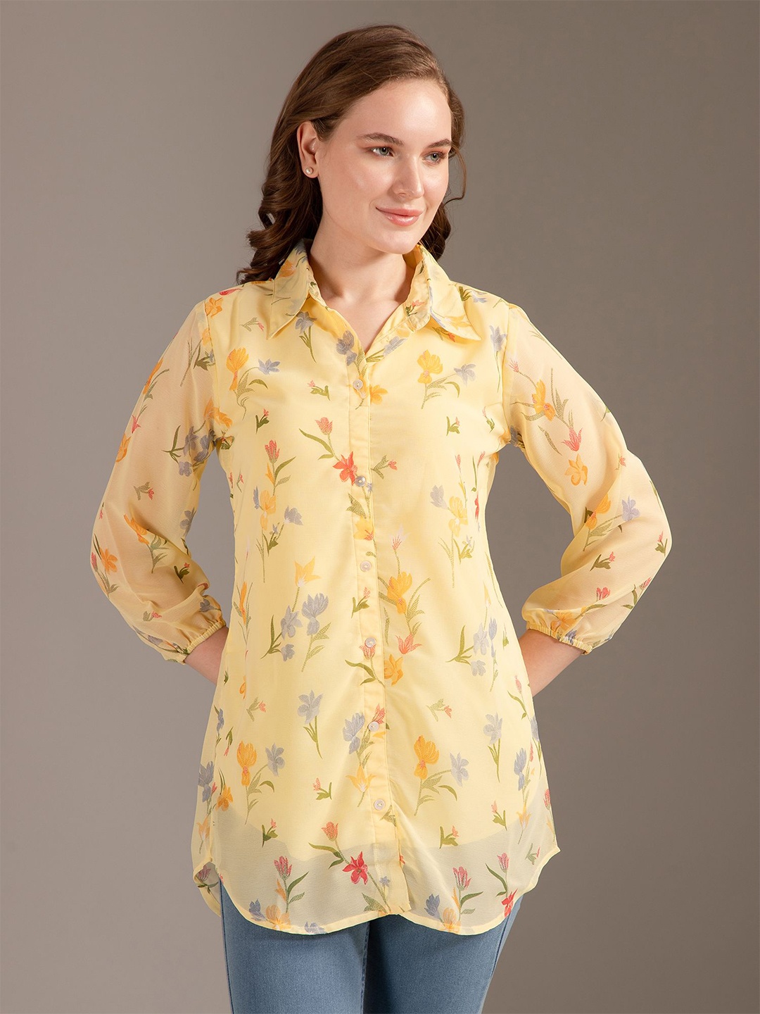 

Louis Bayrad Shirt Collar Printed Tunic, Yellow