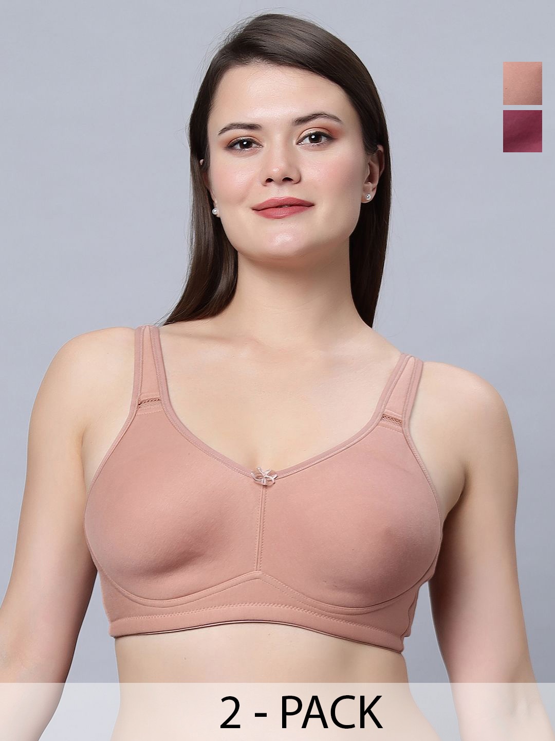 

In Care Women Pack of 2 Solid Non Padded Underwired T-shirt Bra, Burgundy