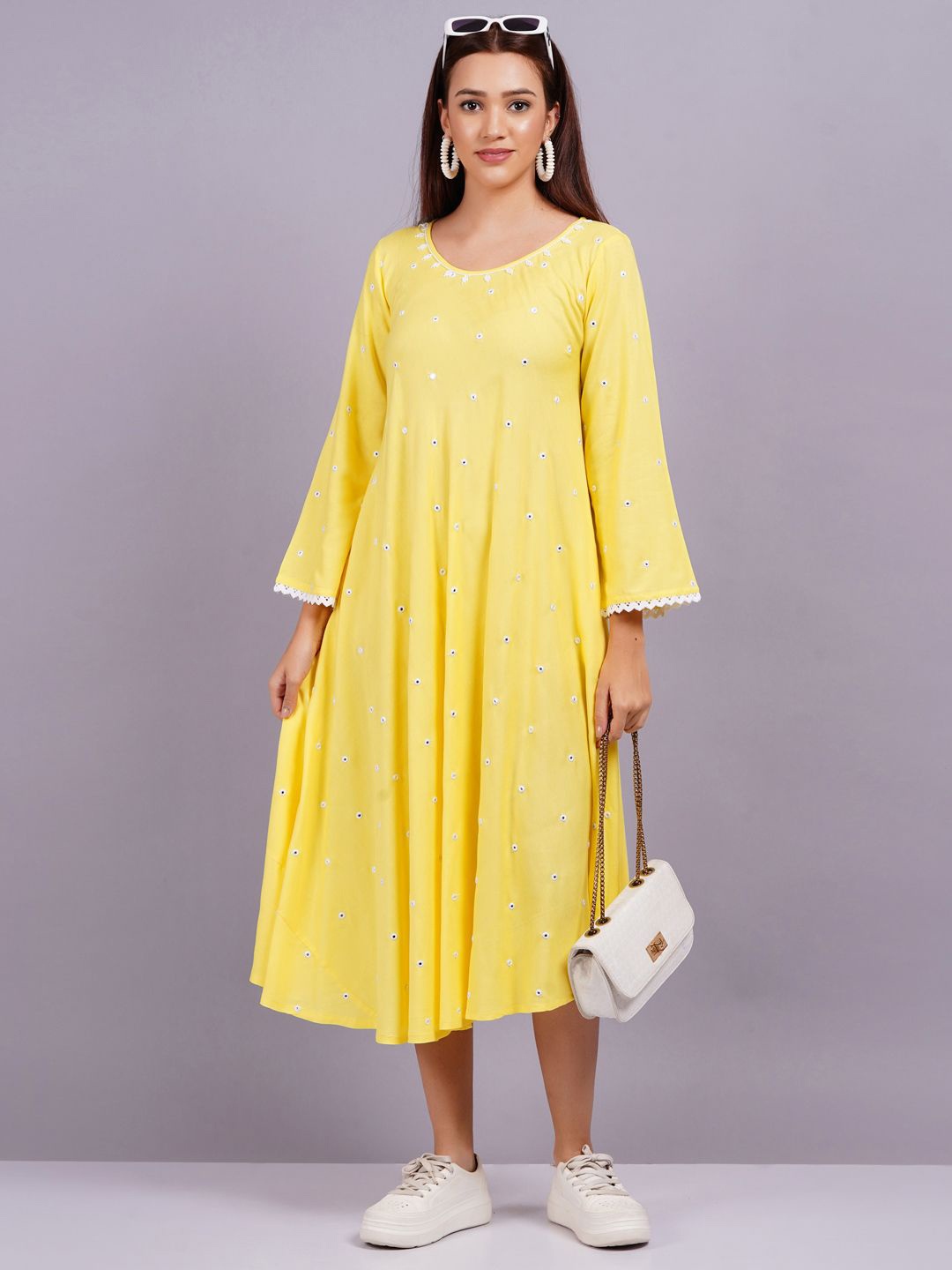 

JC4U Women Fit & Flare Midi Dress, Yellow