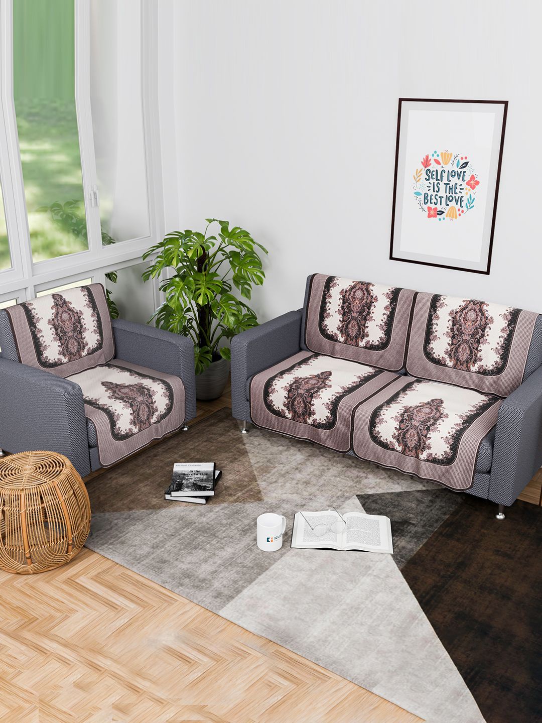 

Kuber Industries Cream-Coloured & Black 6 Pieces Printed 2+1 Seater Sofa Cover