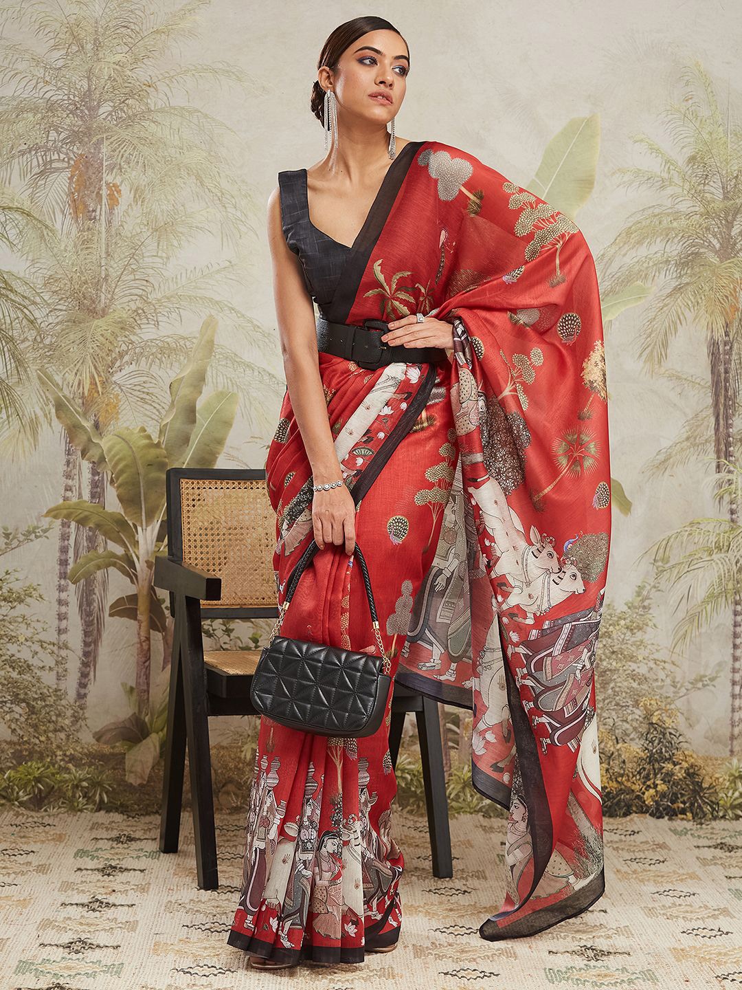

RACHNA Ethnic Motifs Printed Saree, Red