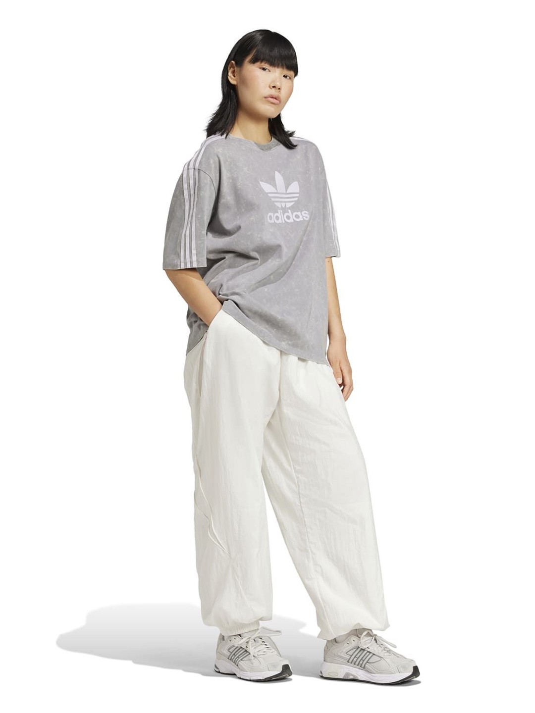 

ADIDAS Women Brand Logo Printed Round Neck Cotton Oversized T-shirt, Grey