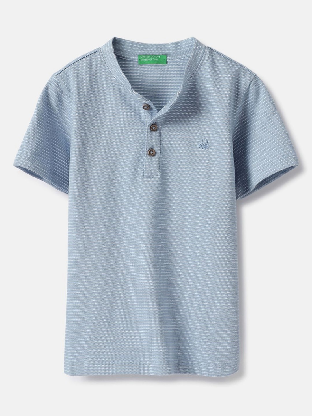 

United Colors of Benetton Boys Striped Henley Neck Pure Cotton T-shirt, Blue