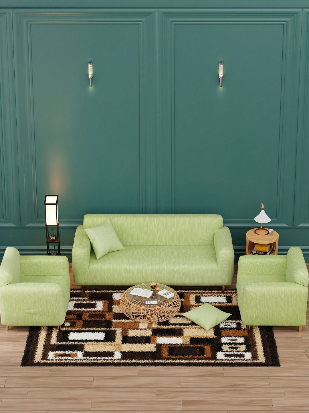

Lukzer Pastel Green Wavy Stripes Pattern 5 Seater Sofa Cover