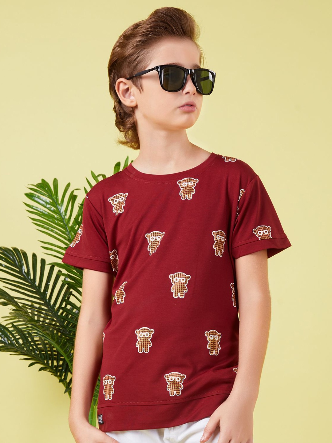 

MashUp Boys Conversational Printed Round Neck Cotton T-shirt, Maroon