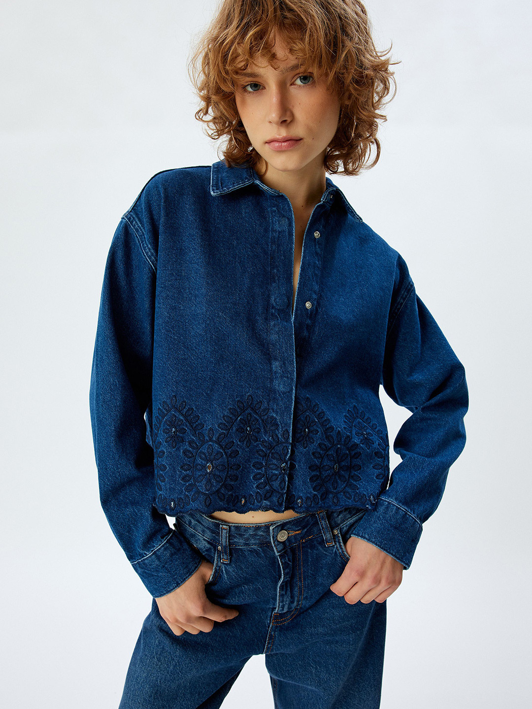 

Koton Women Spread Collar Solid Cotton Casual Shirt, Turquoise blue