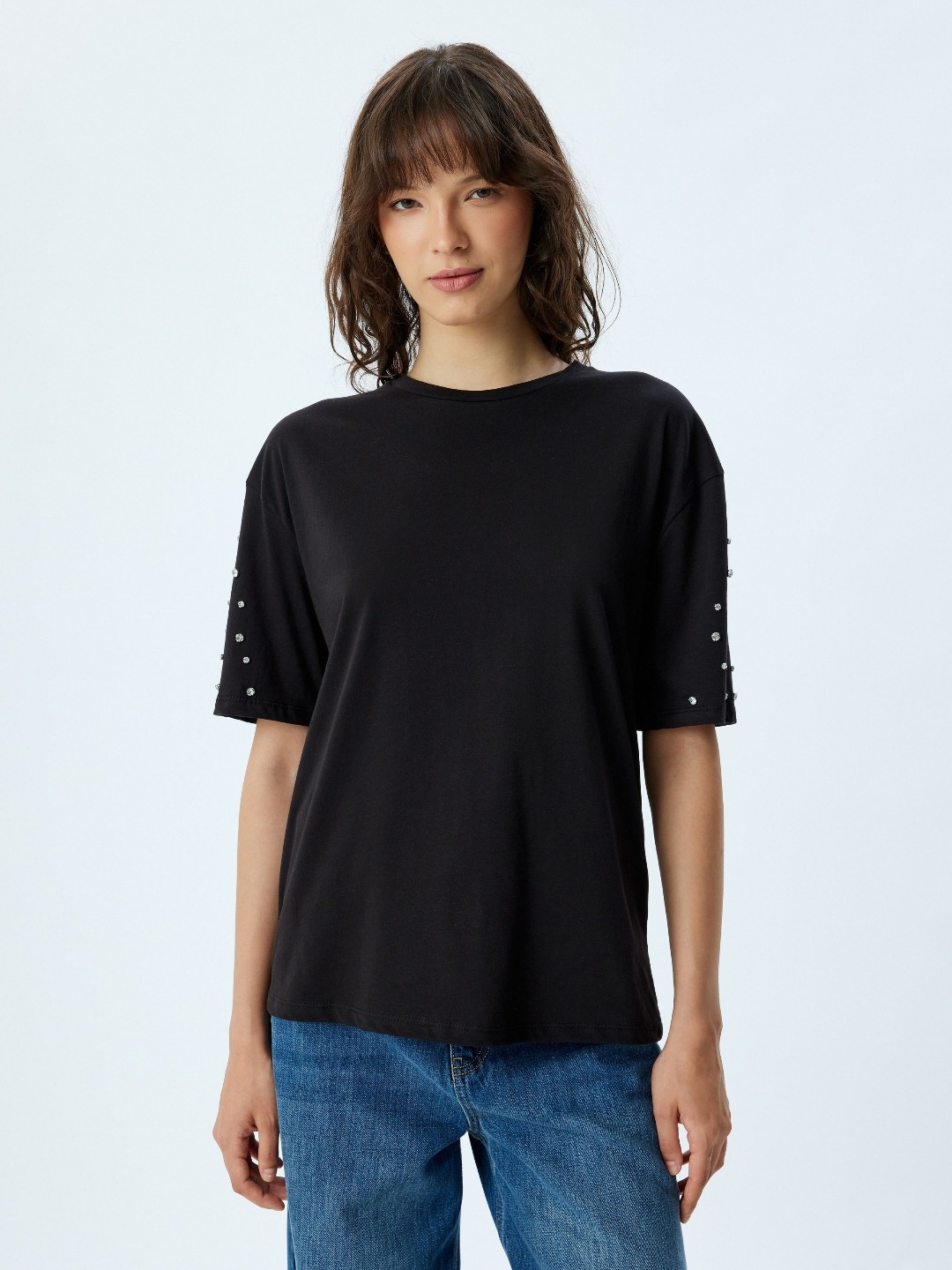 

Koton Women Solid Round Neck Cotton T-shirt, Black