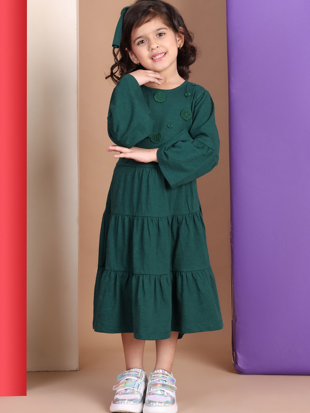 

Baawri Girls Flared Sleeve A-Line Dress, Green