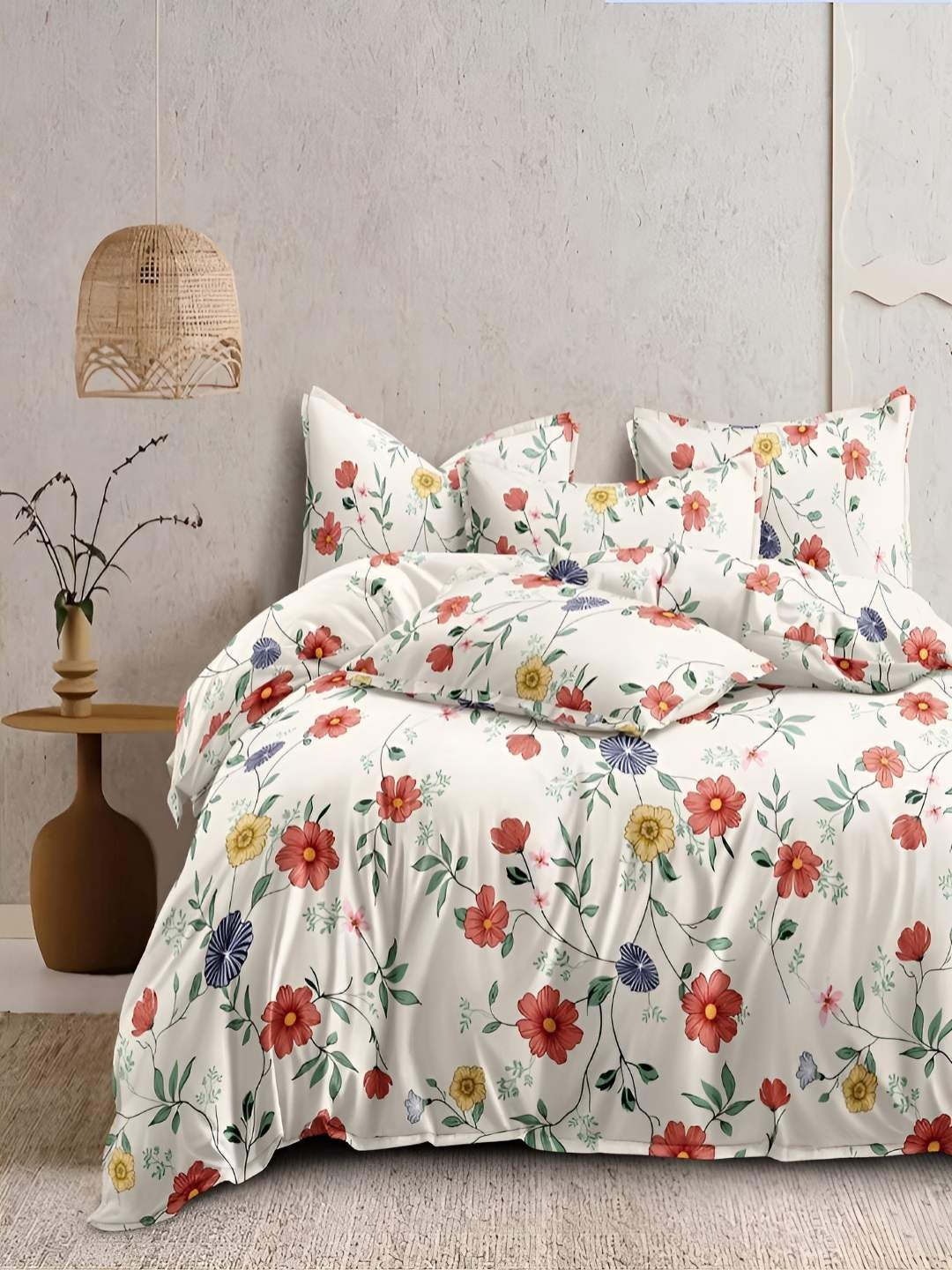 

tundwal's White & Red Printed Cotton Single Bed Duvet Cover With Zipper