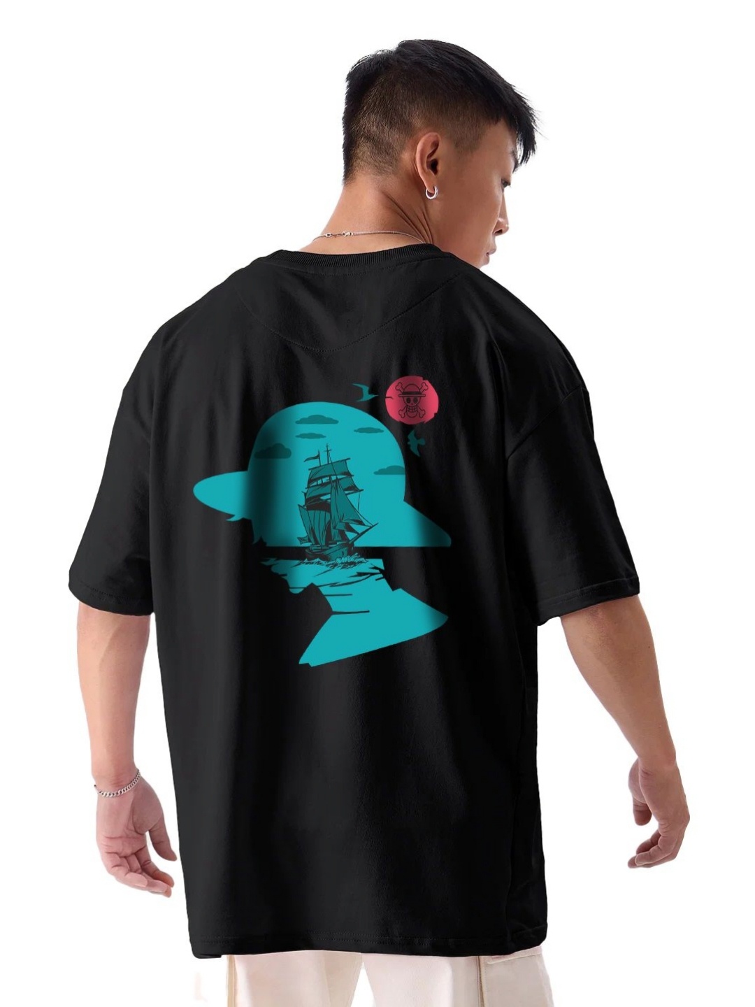 

fanideaz Cotton Solid Printed Oversized T-shirt, Black