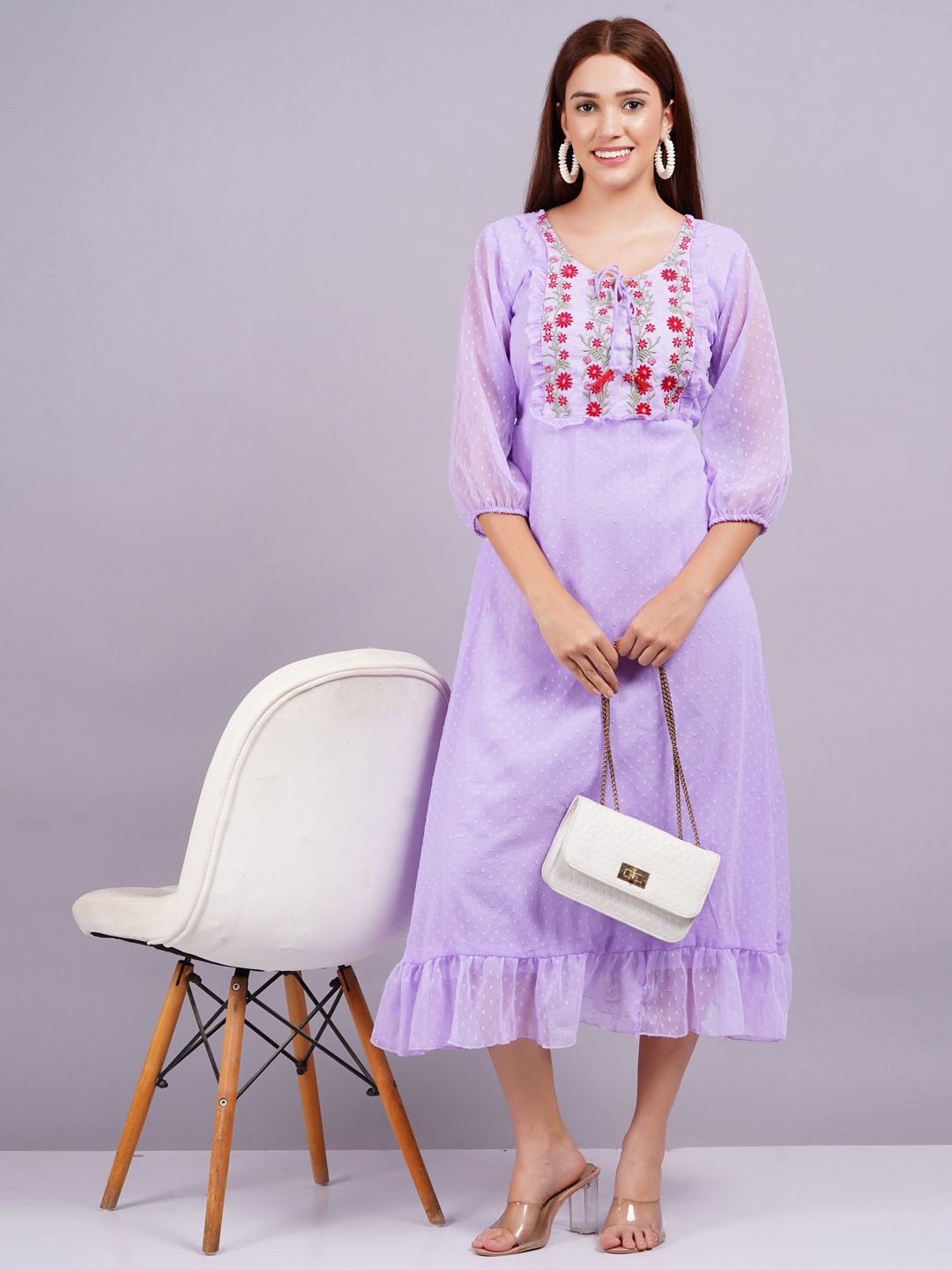 

JC4U Round Neck Georgette Fit & Flare Midi Dress, Purple