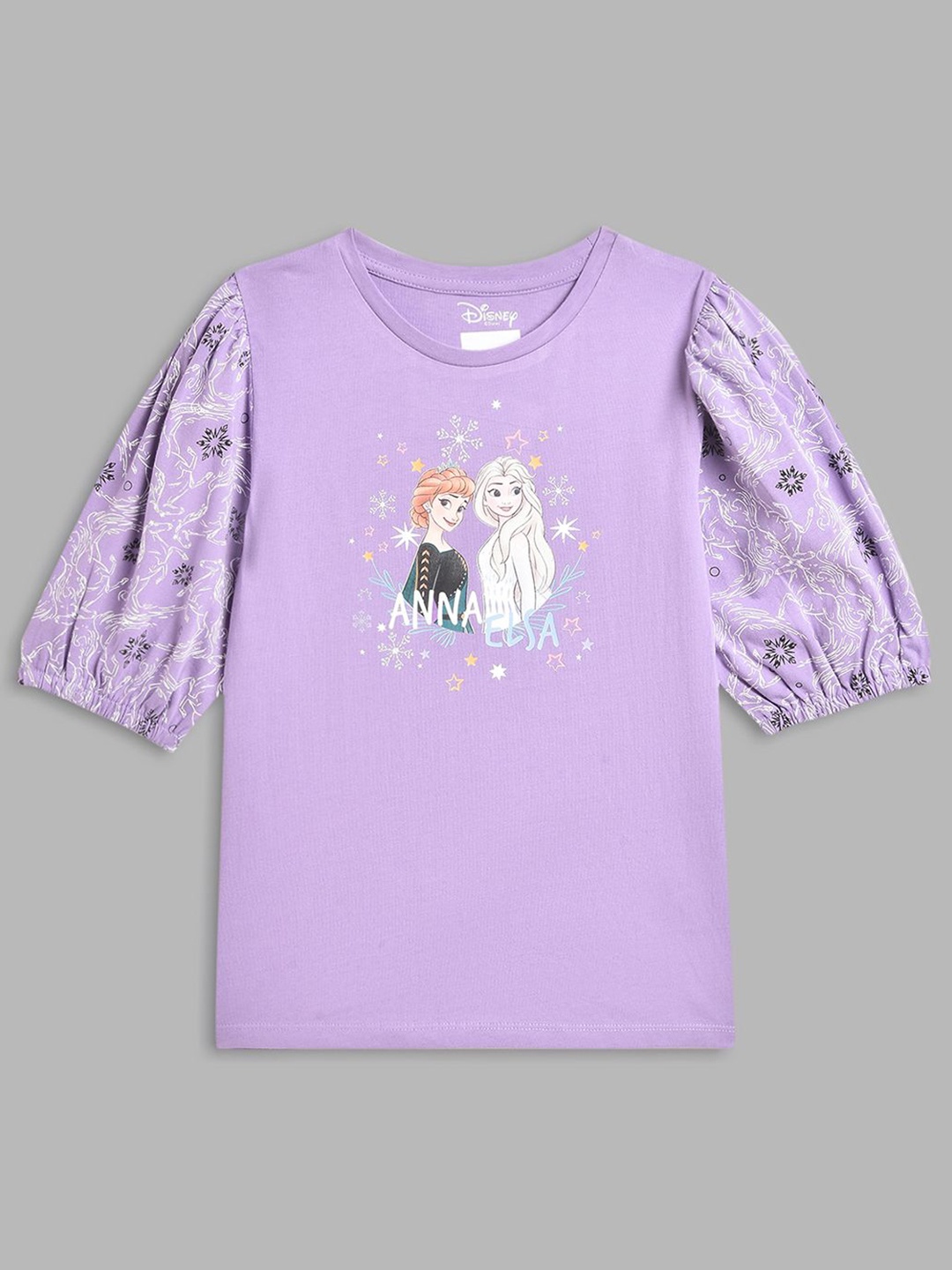 

Blue Giraffe Girls Cotton Solid Elsa & Anna Printed T-shirt, Purple