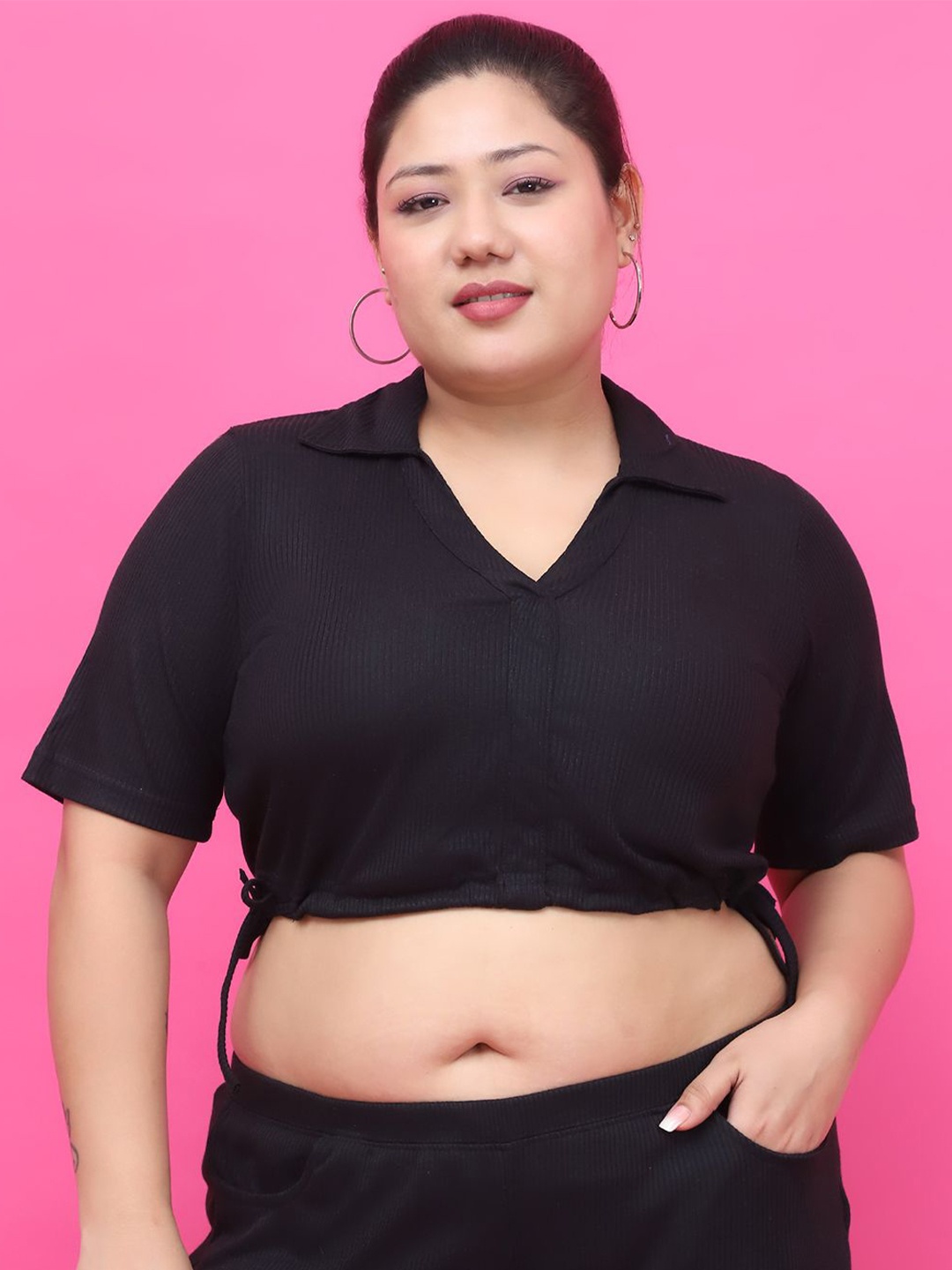 

theRebelinme Women Cotton Crop Top With Tie-Ups, Black