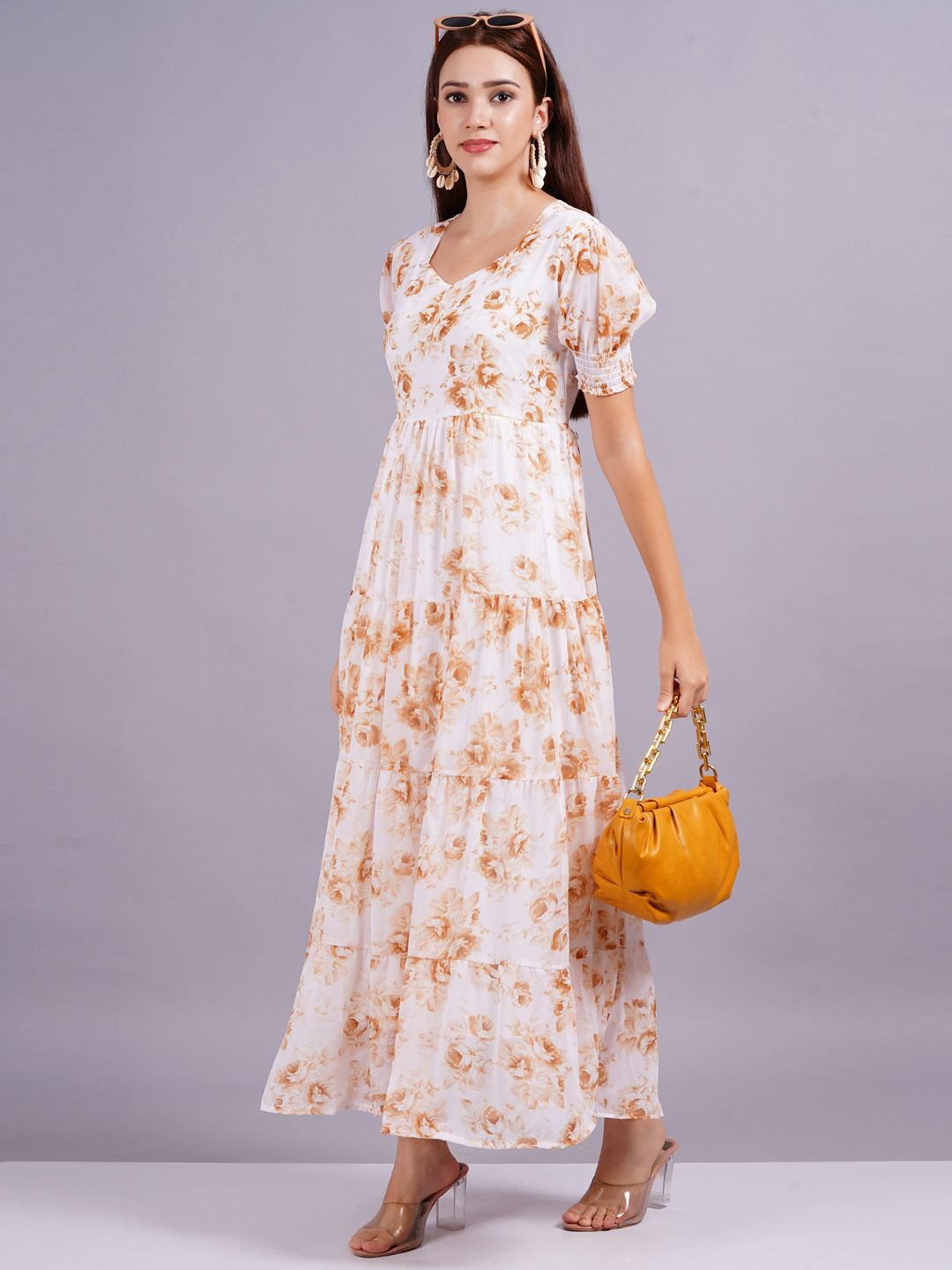 

JC4U Women Floral Print Georgette Gown Dress, Yellow