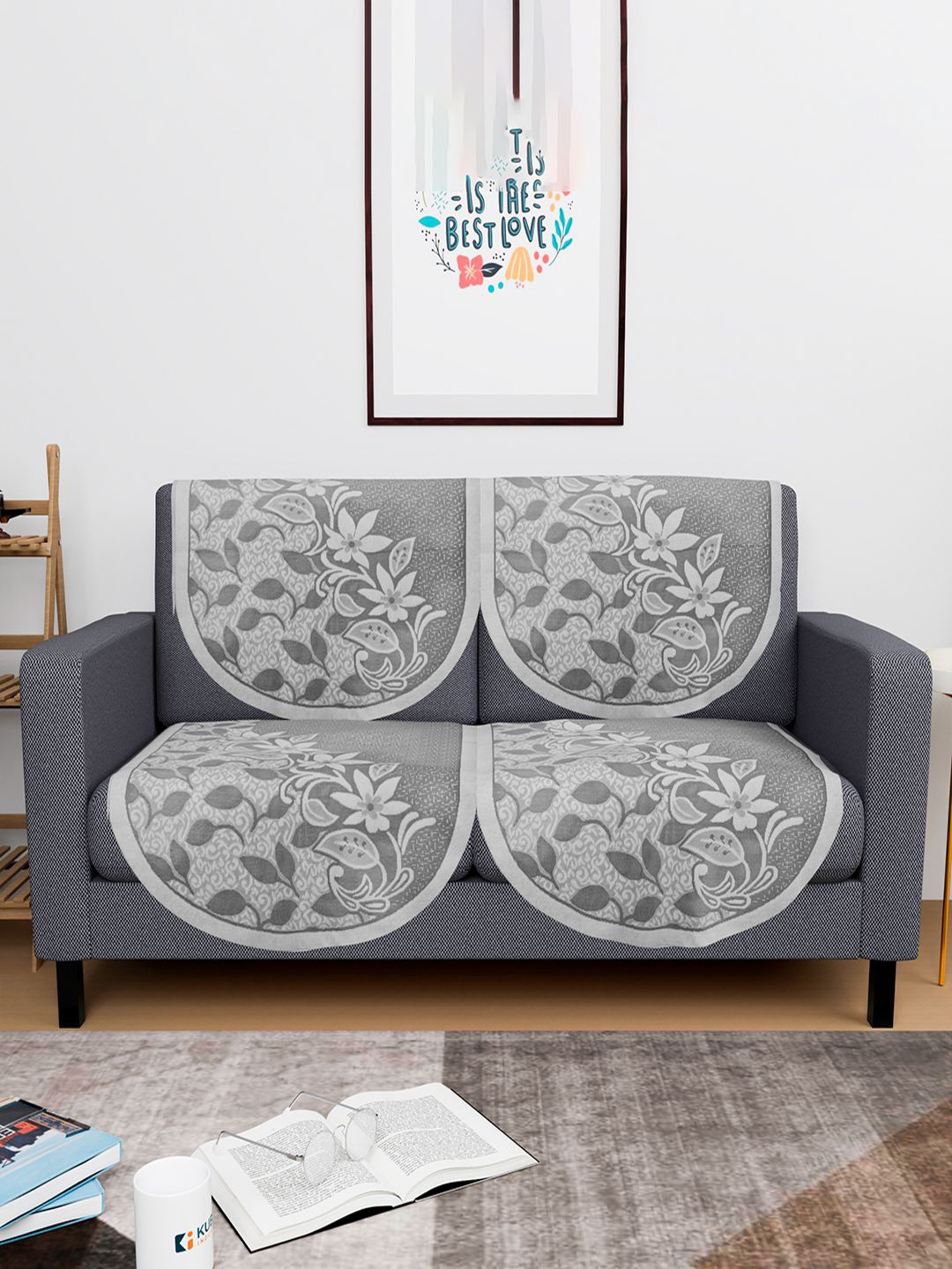 

Kuber Industries Grey & White 4 Pieces 2 Seater Printed Cotton Sofa Cover