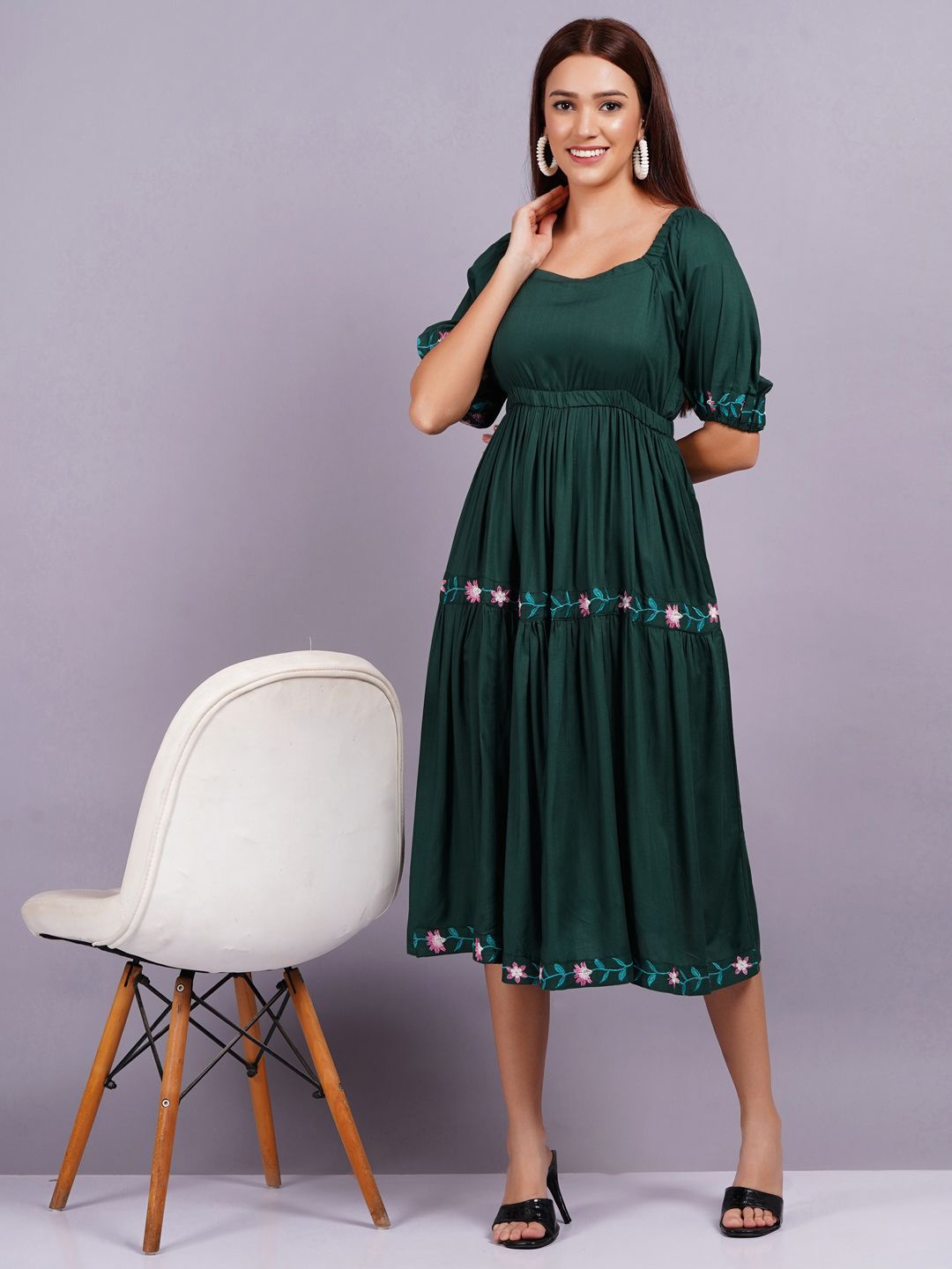 

JC4U Women Fit & Flare Midi Dress, Green