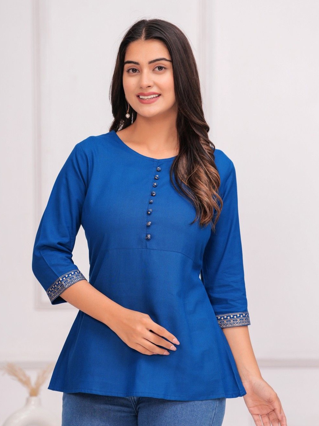 

KANIKA CREATION Women Round Neck Regular Top, Navy blue