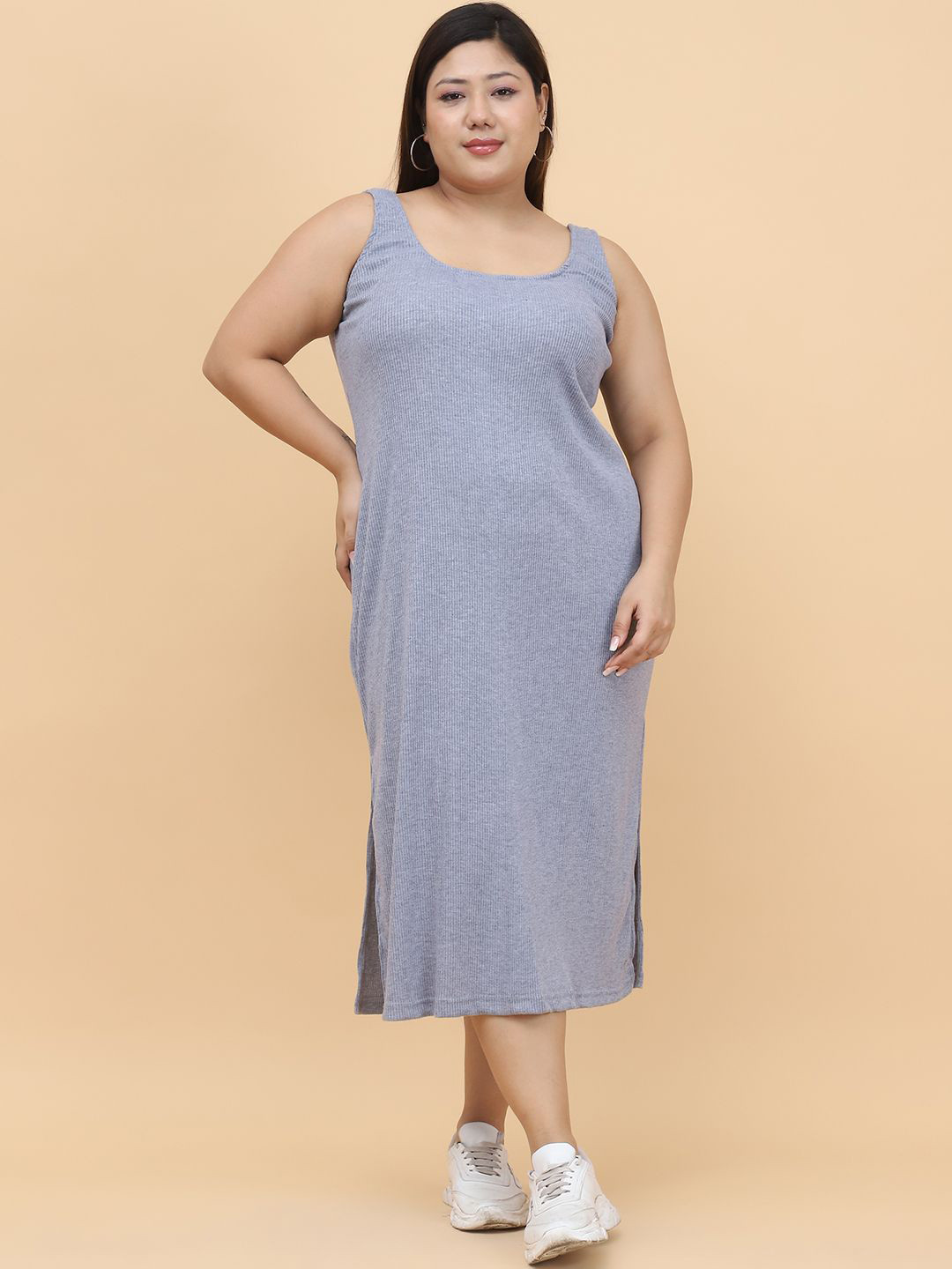 

theRebelinme Women A-Line Plus Size Midi Dress, Grey