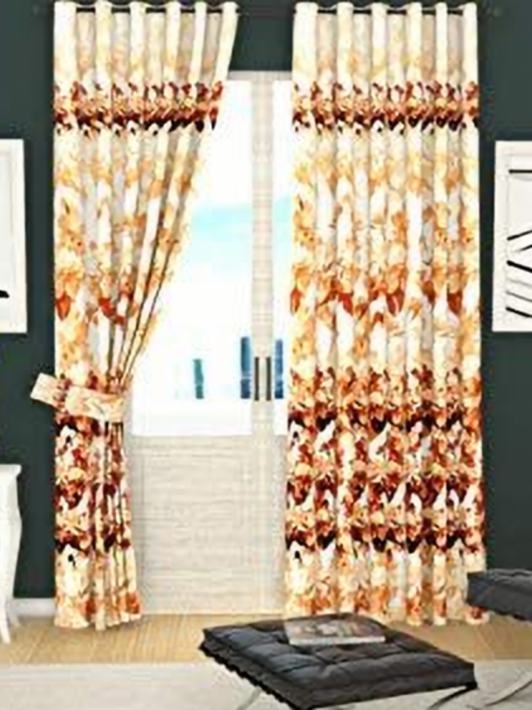 

Lushomes Brown Floral Door Curtain