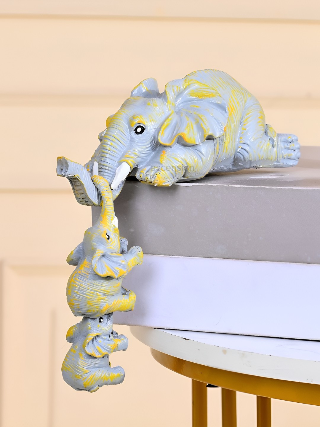 

Ascension Blue & Yellow 2 Pieces Elephant & Baby Elephants Showpieces