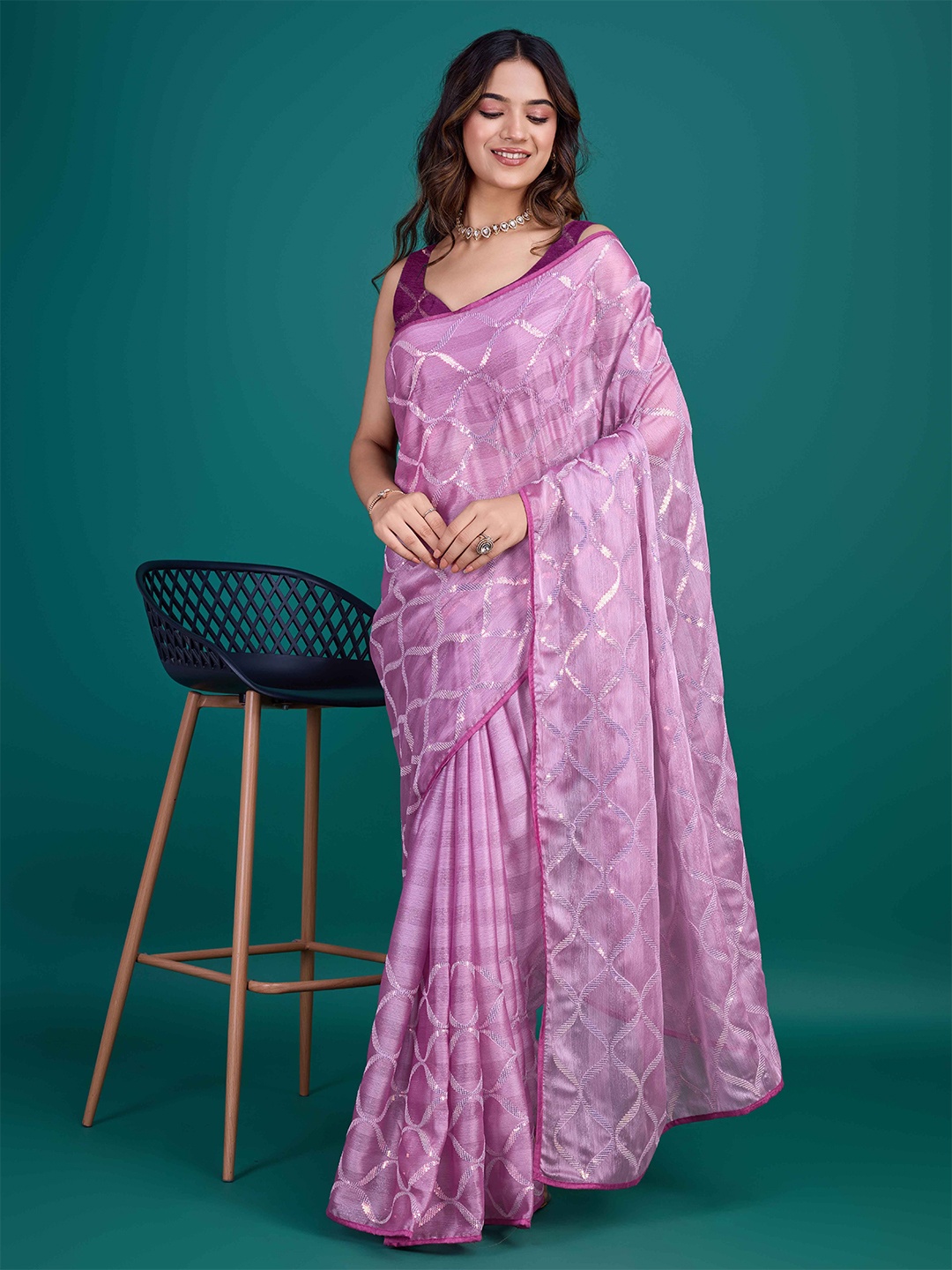 

KIMISHA Embellished Sequinned Designer Saree, Lavender