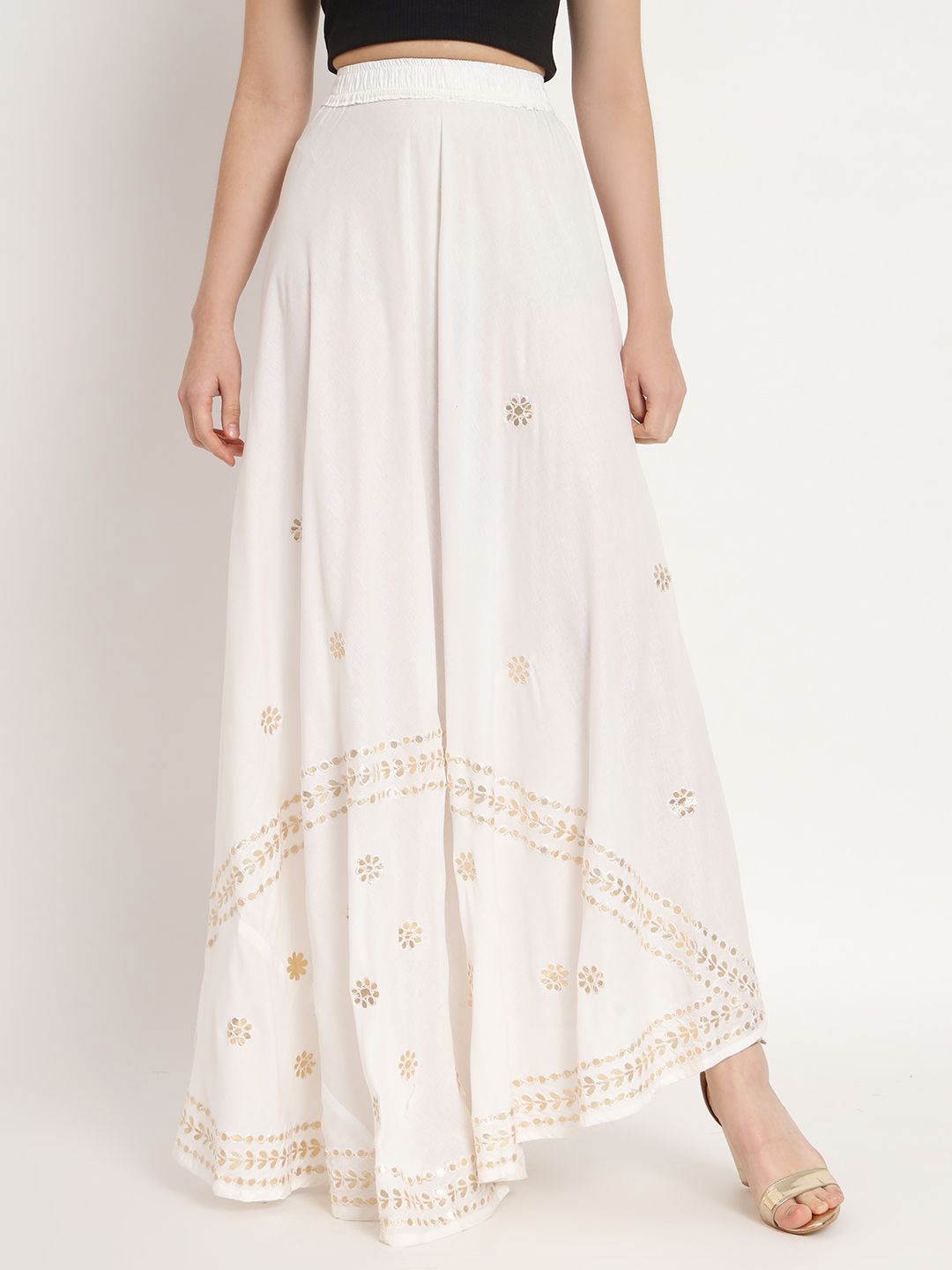 

BCZ Style Women Embroidered Flared Ethnic Skirts, Off white
