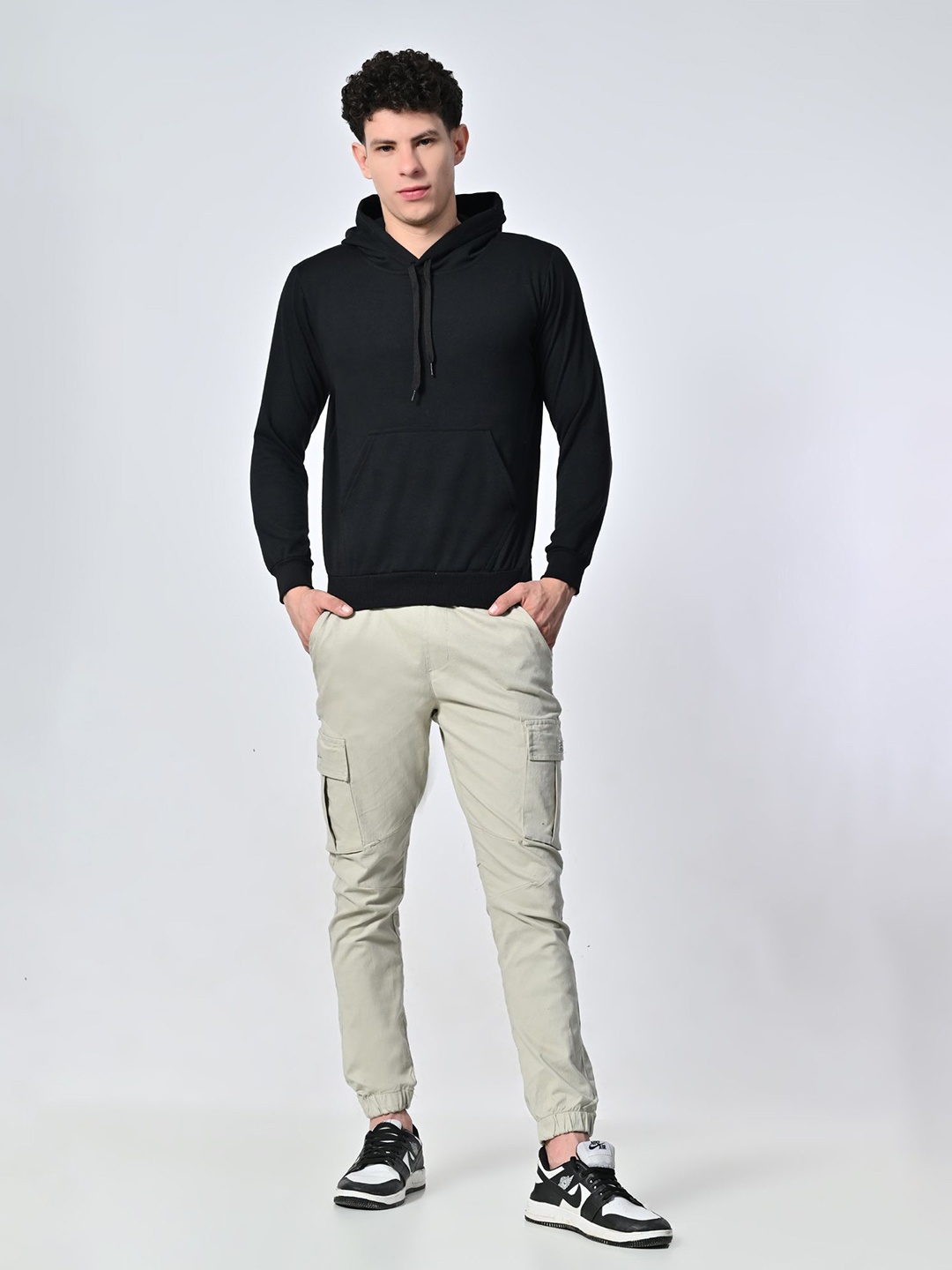 

BAESD Men Solid Hood Fleece Pullover Sweatshirt, Black