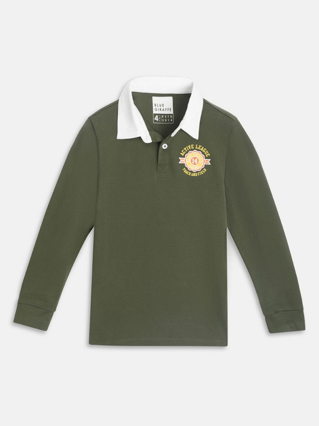 

Blue Giraffe Boys Solid Polo Collar Cotton T-shirt, Green