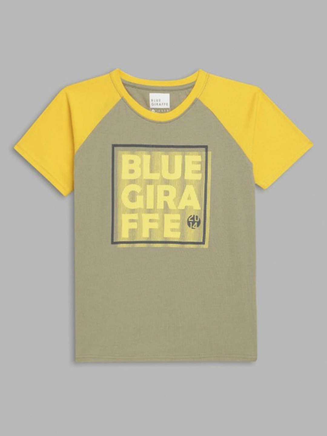 

Blue Giraffe Boys Typography Printed Round Neck Cotton T-shirt, Beige