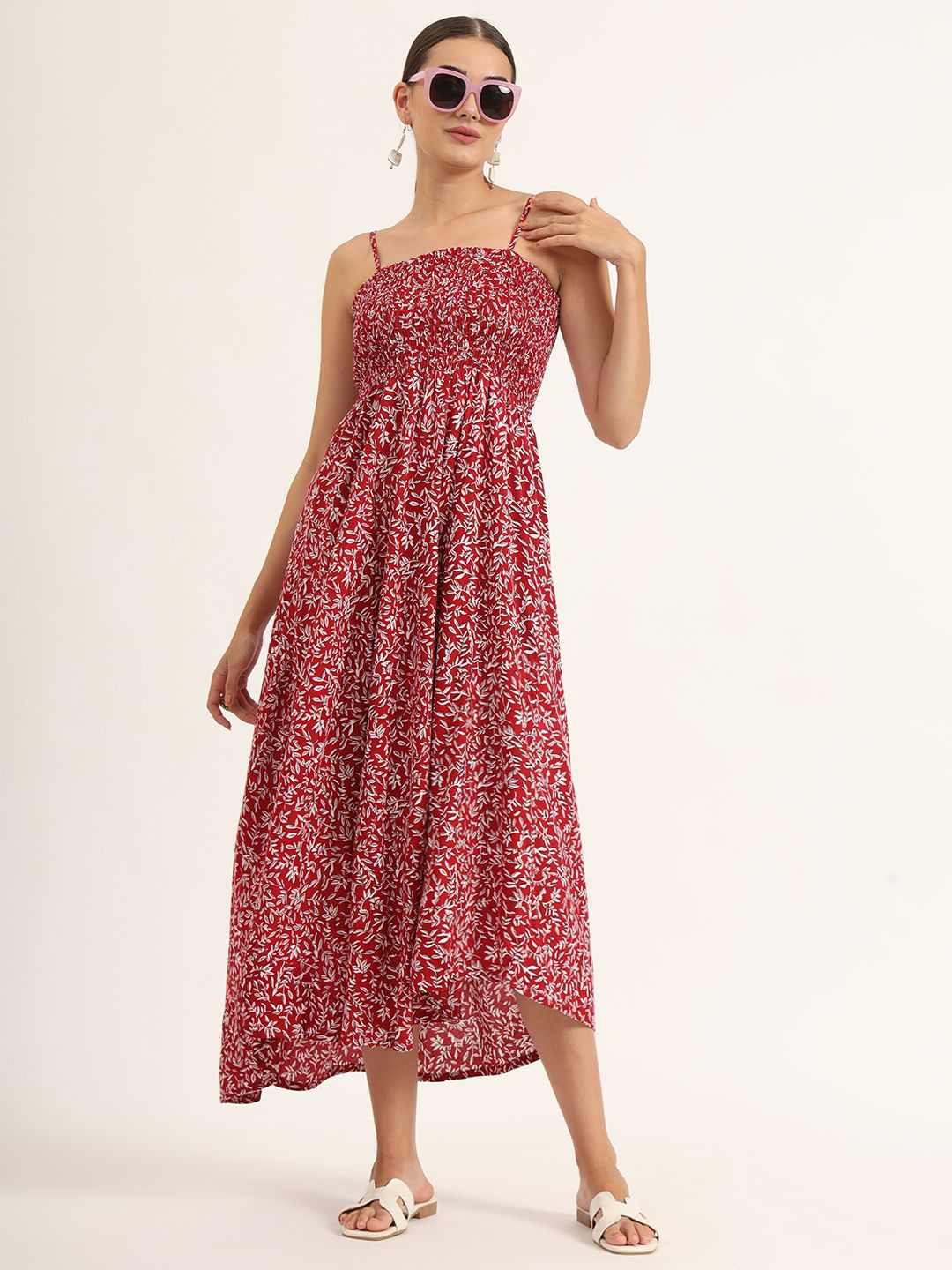

KALINI Women Floral Printed Fit & Flare Dress, Red