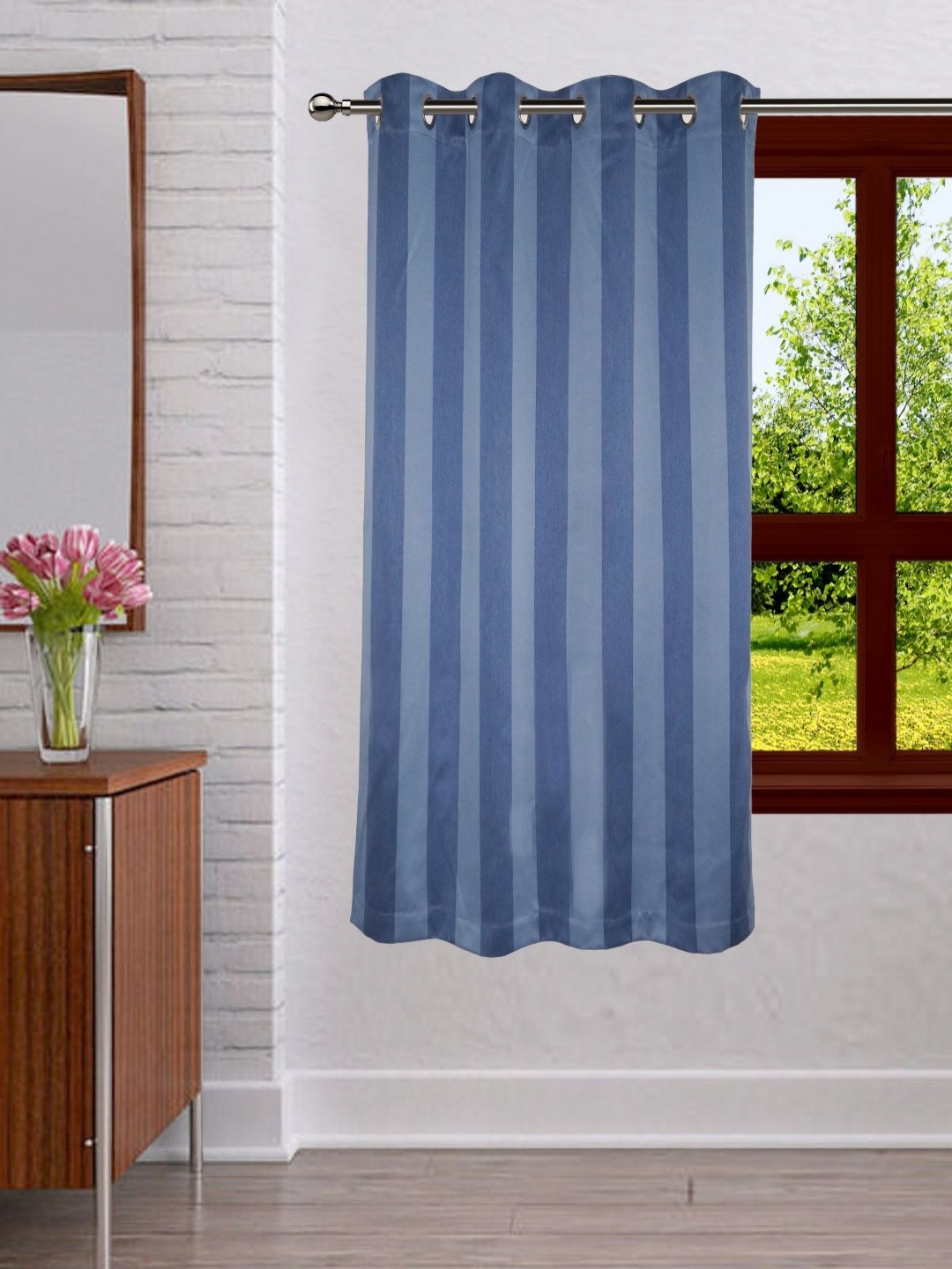 

Lushomes Blue Striped Black Out Window Curtain