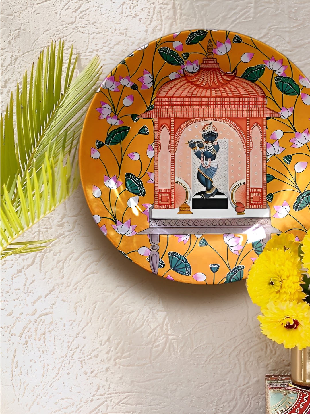 

JIKRAA Yellow & Pink Printed Ceramic Wall Plates